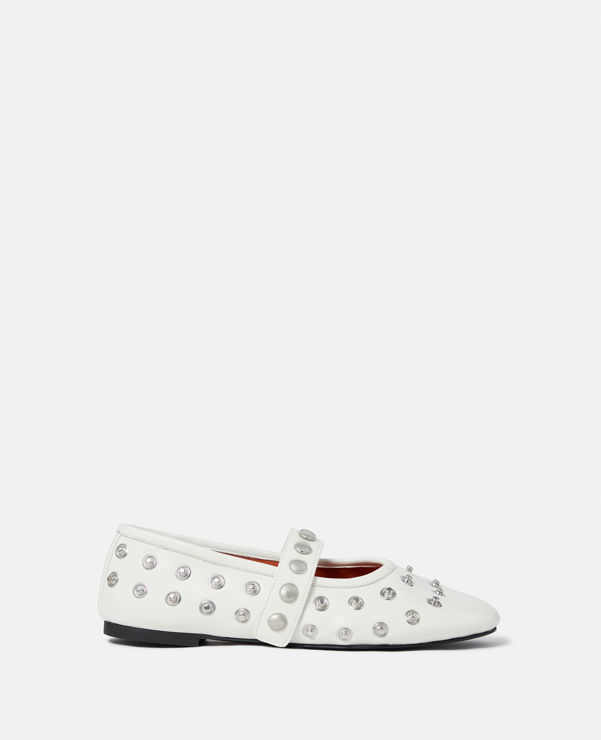 Ryder Popper-Studded Ballet Flats-White-model