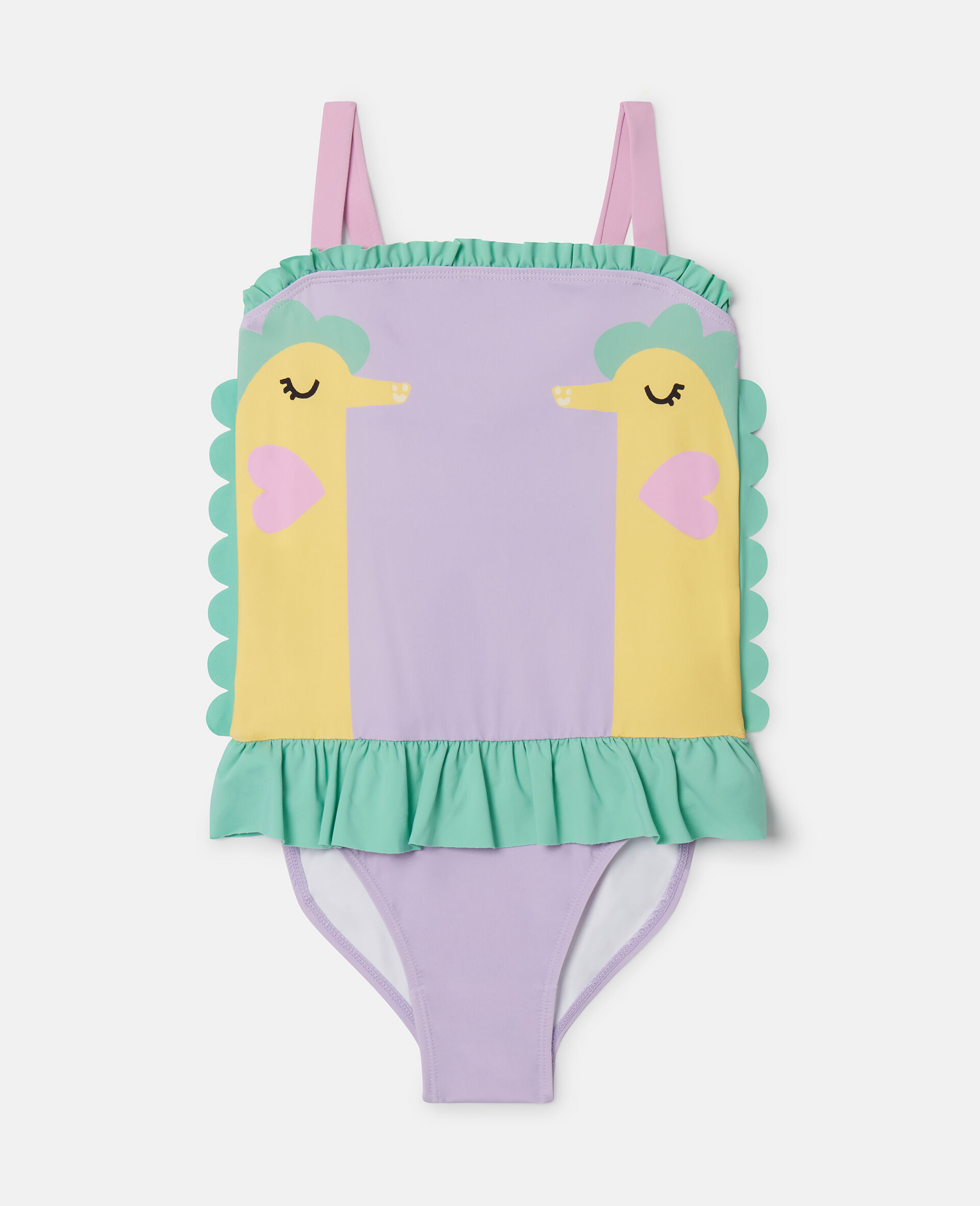 Costume da bagno con volant con doppia stampa di cavalluccio marino-Viola-large image number 0