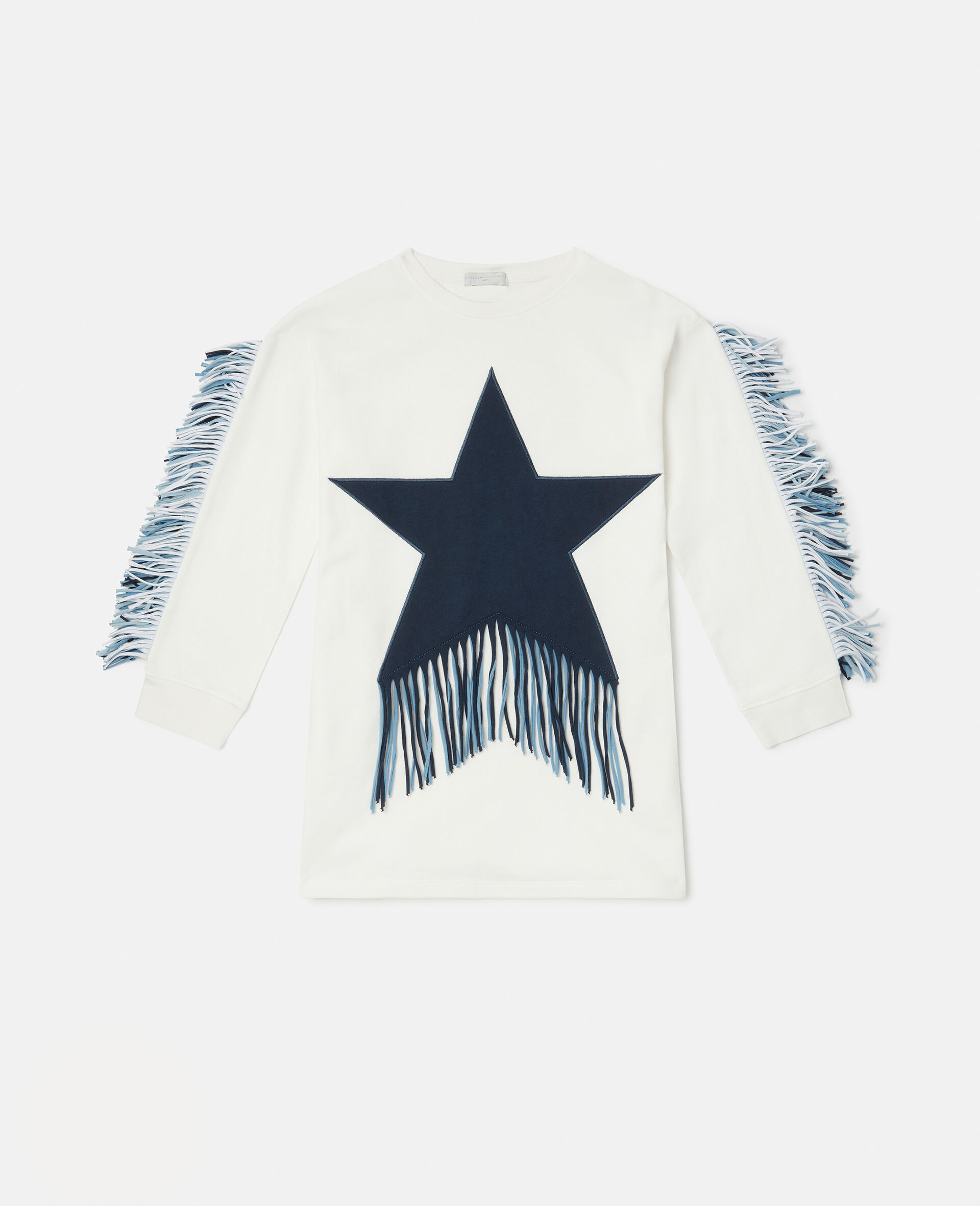 Fringed Star Sweatshirt Dress-White-model