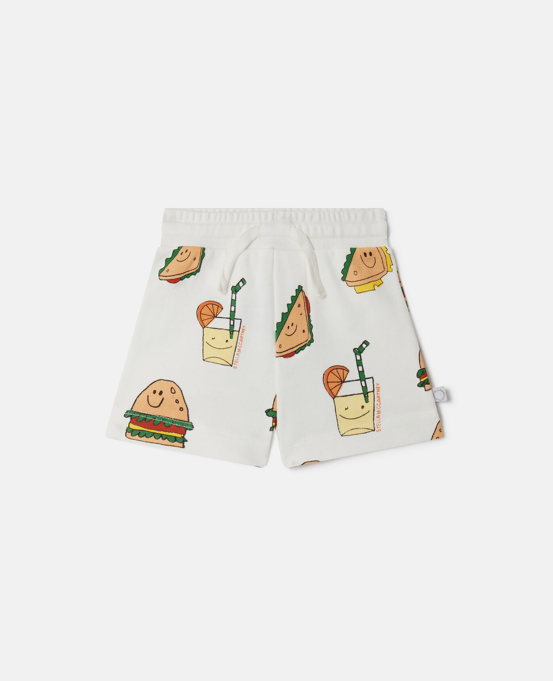 Silly Sandwich Print Drawstring Shorts-Multicolour-model