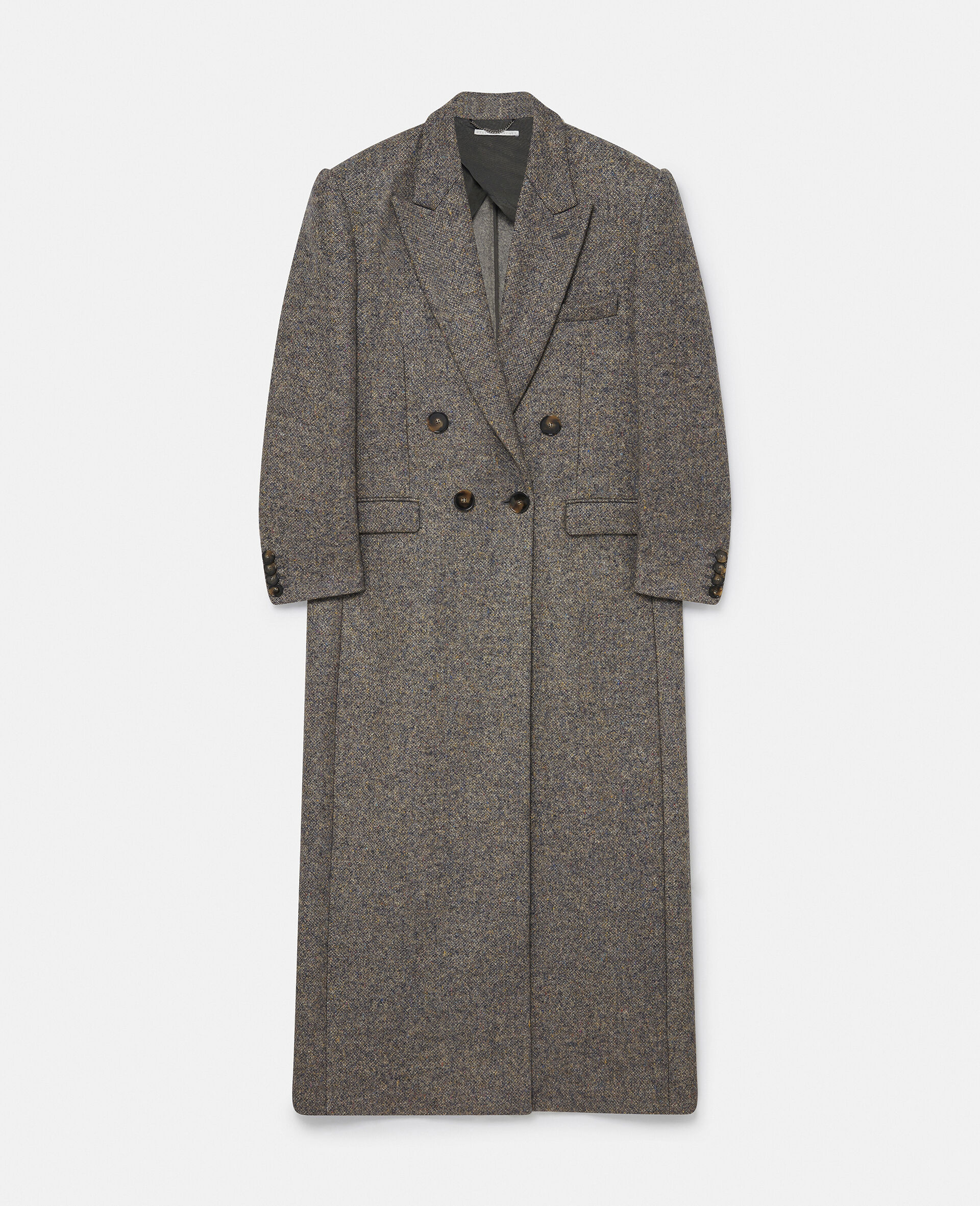 Double Breasted Tweed Long Coat-Beige-large image number 0