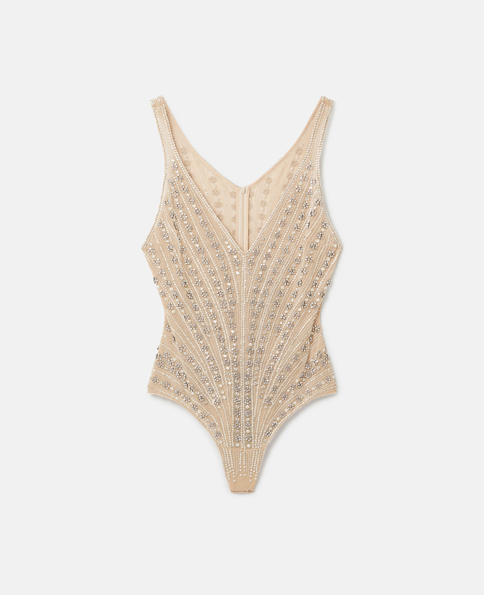 Glass Bead-Embellished Bodysuit-Beige-large image number 0