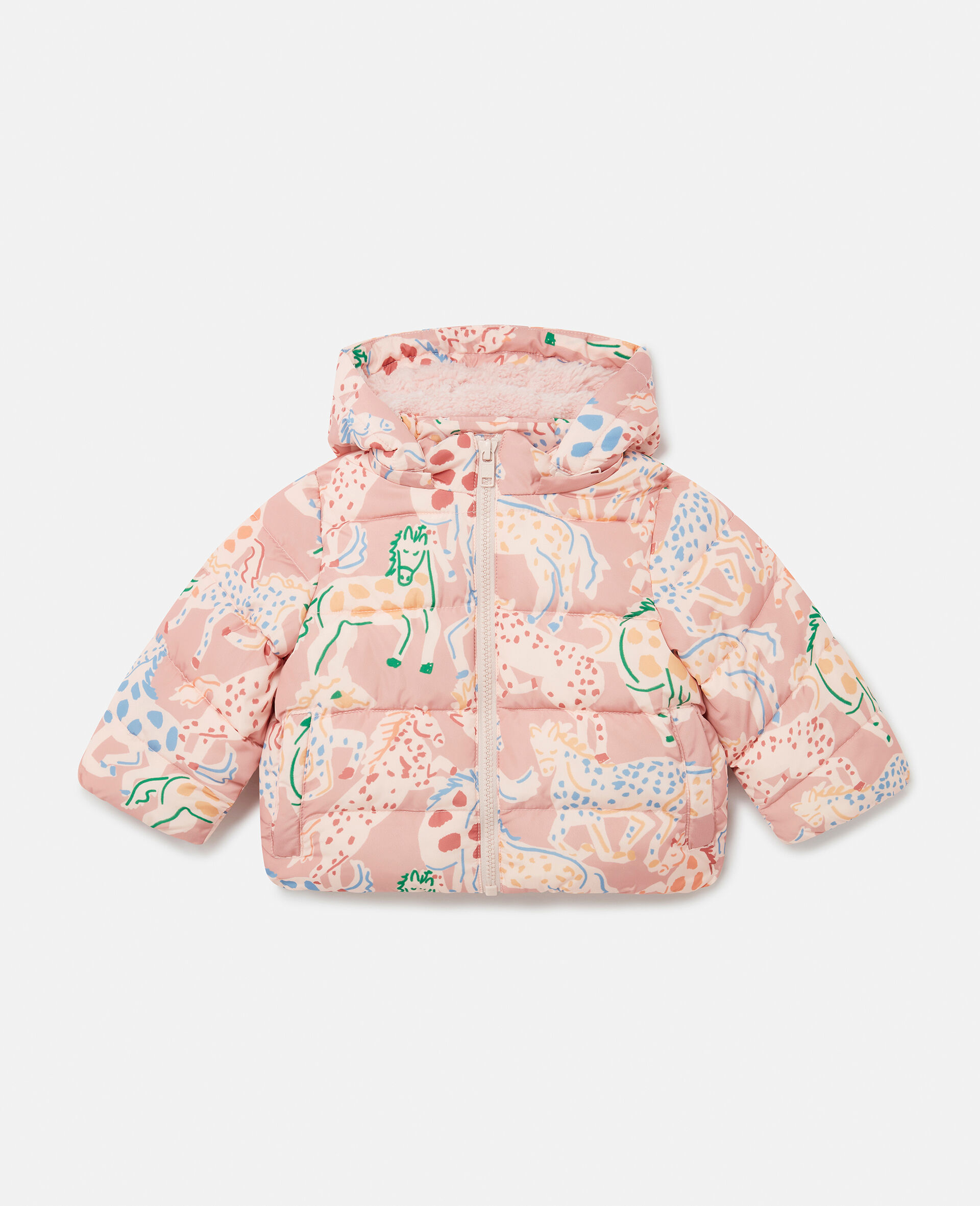 Horse Print Puffer Coat-Pink-large image number 0