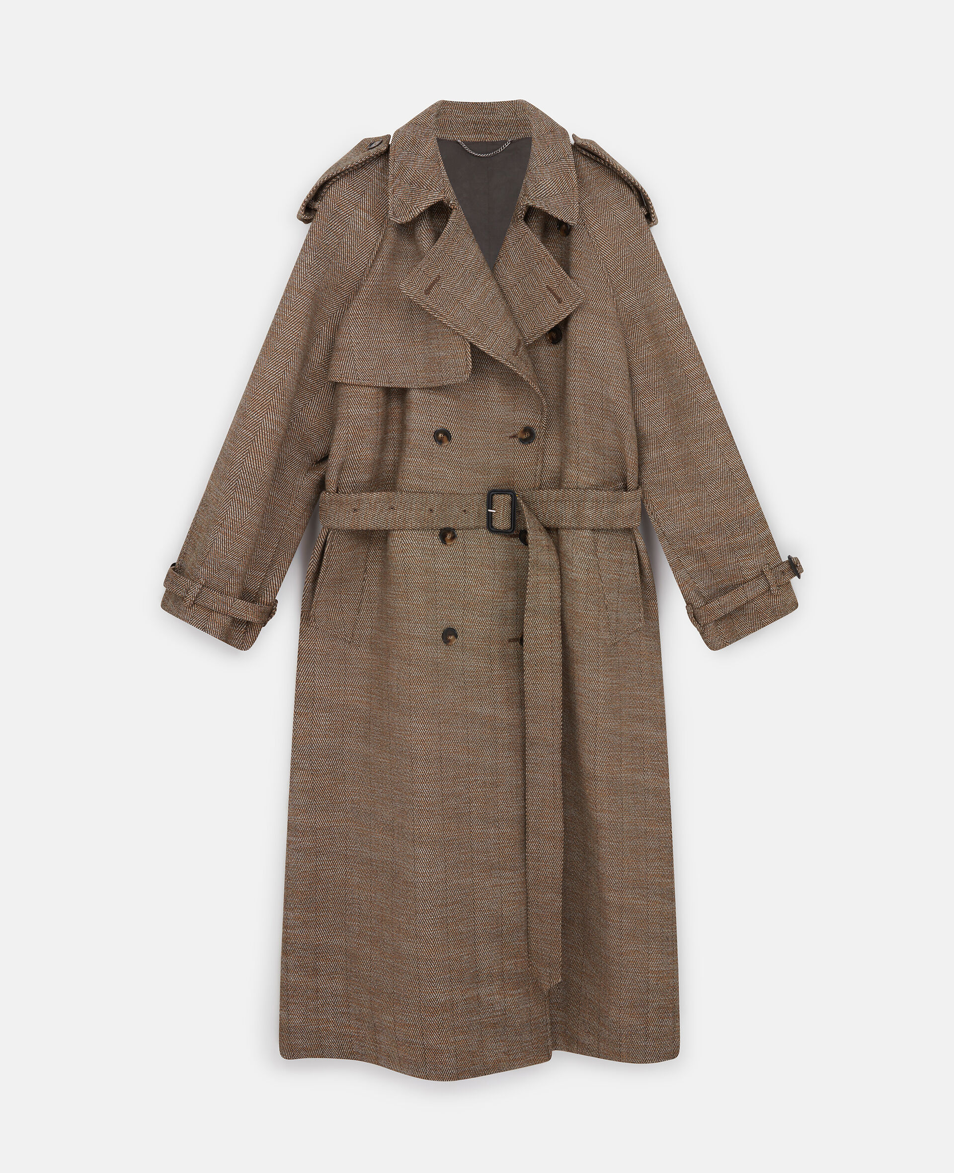 Belted Herringbone Trench Coat-Brown-large image number 0