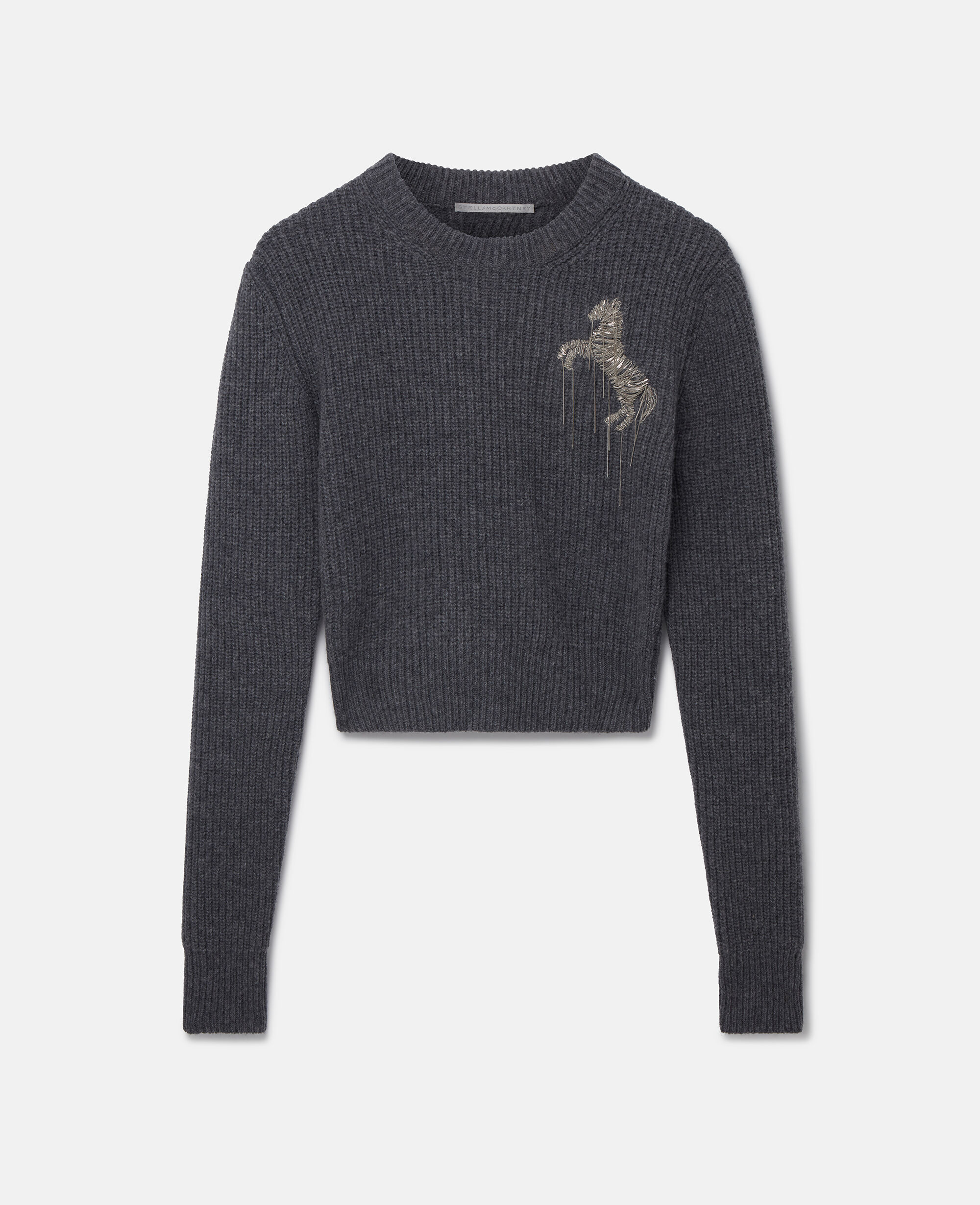 Women Grey Horse Chain Embroidery Cropped Jumper | Stella McCartney HU