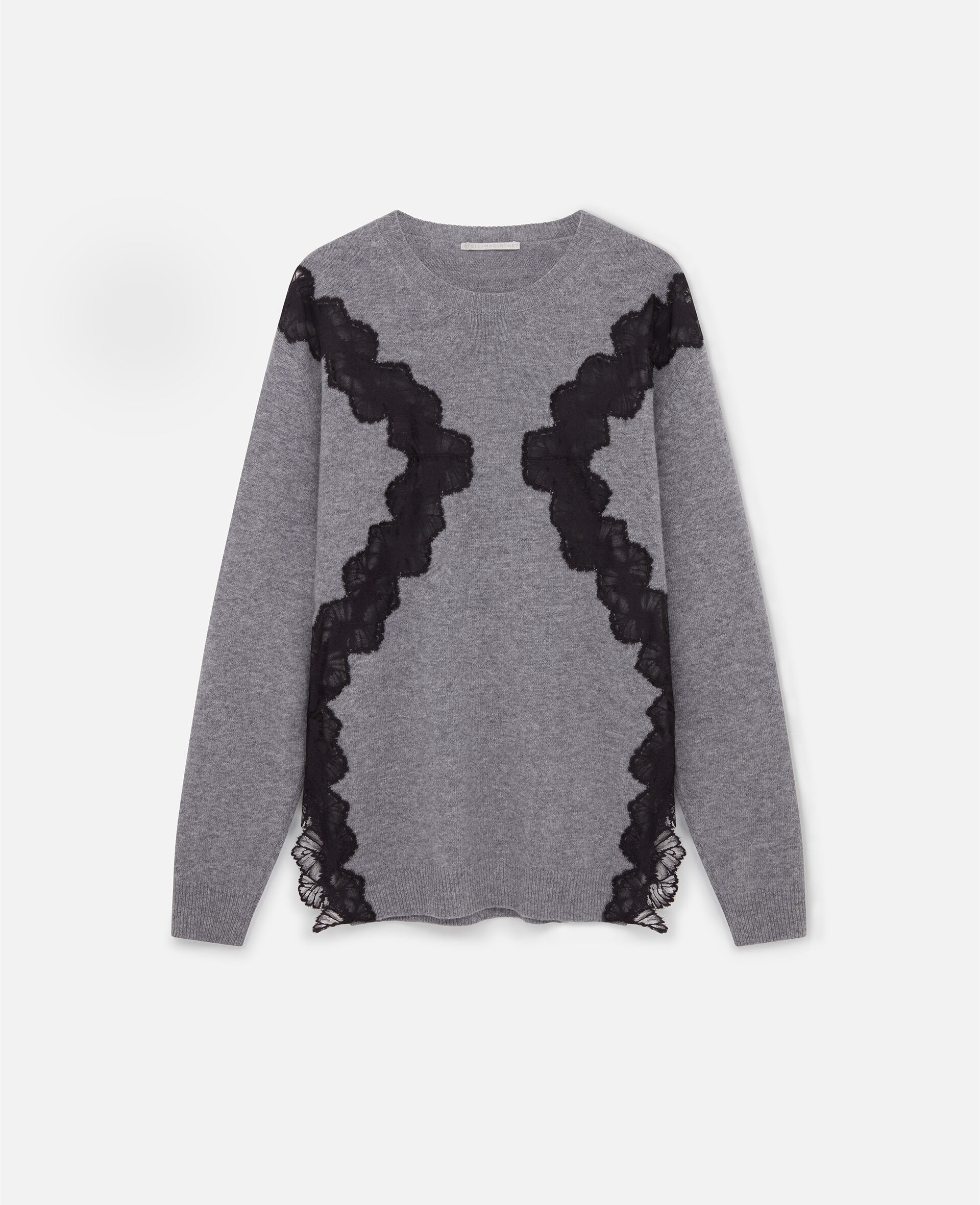 Lace Insert Long Sleeve Jumper-Grey-large image number 0