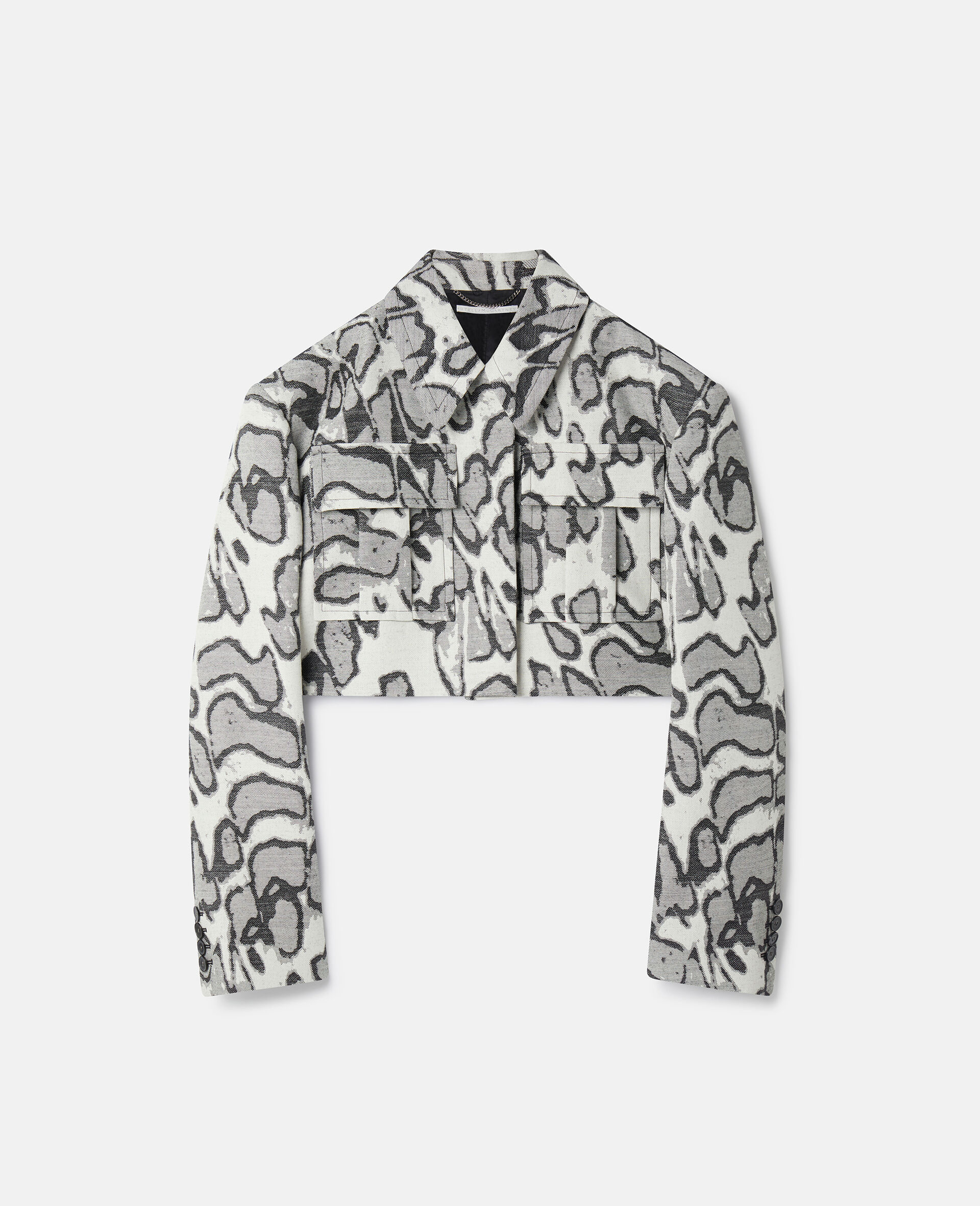 Abstract Moth Jacquard Cropped Utility Jacket-Grey-large image number 0