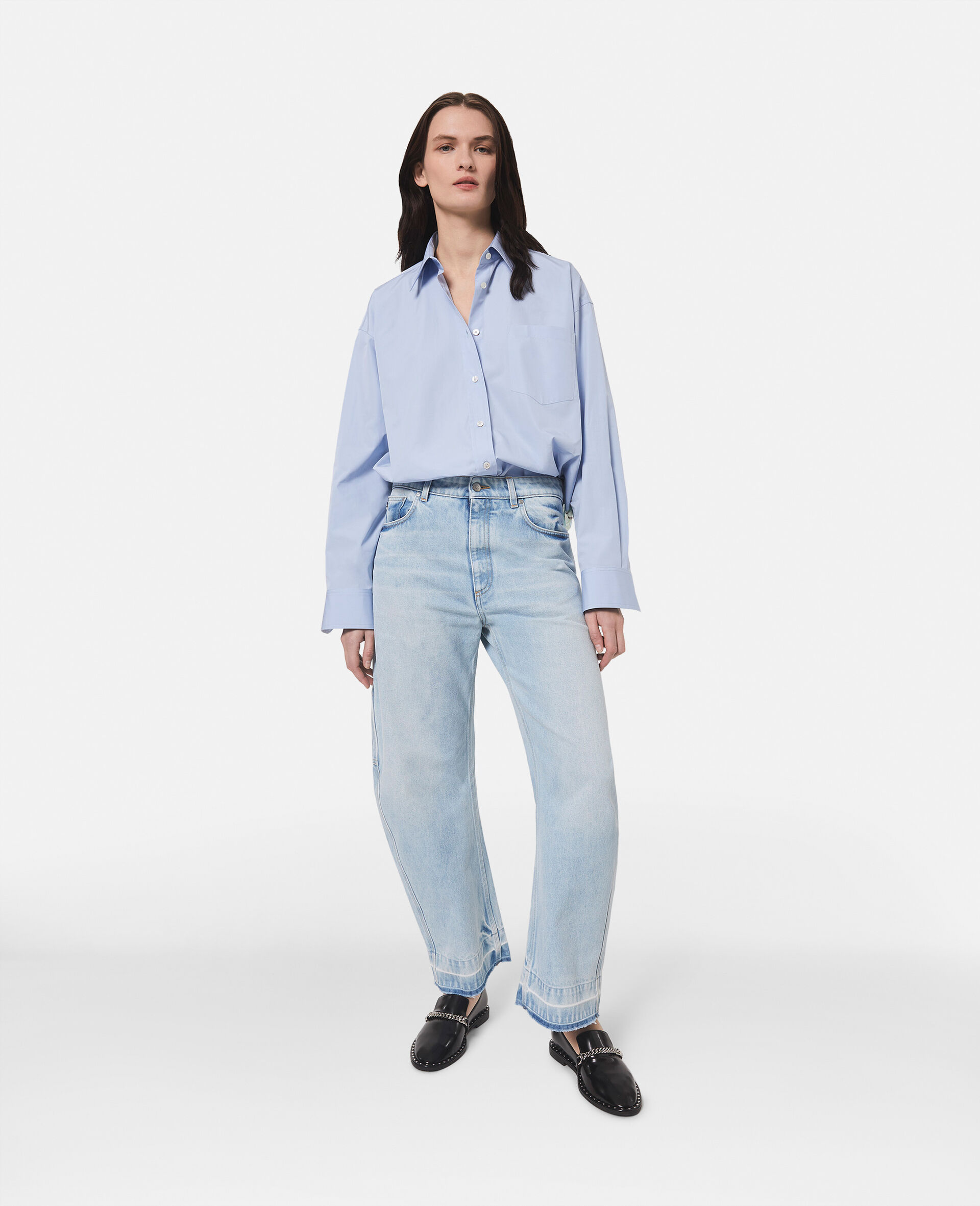 Camicia oversize in popeline-Blu-model