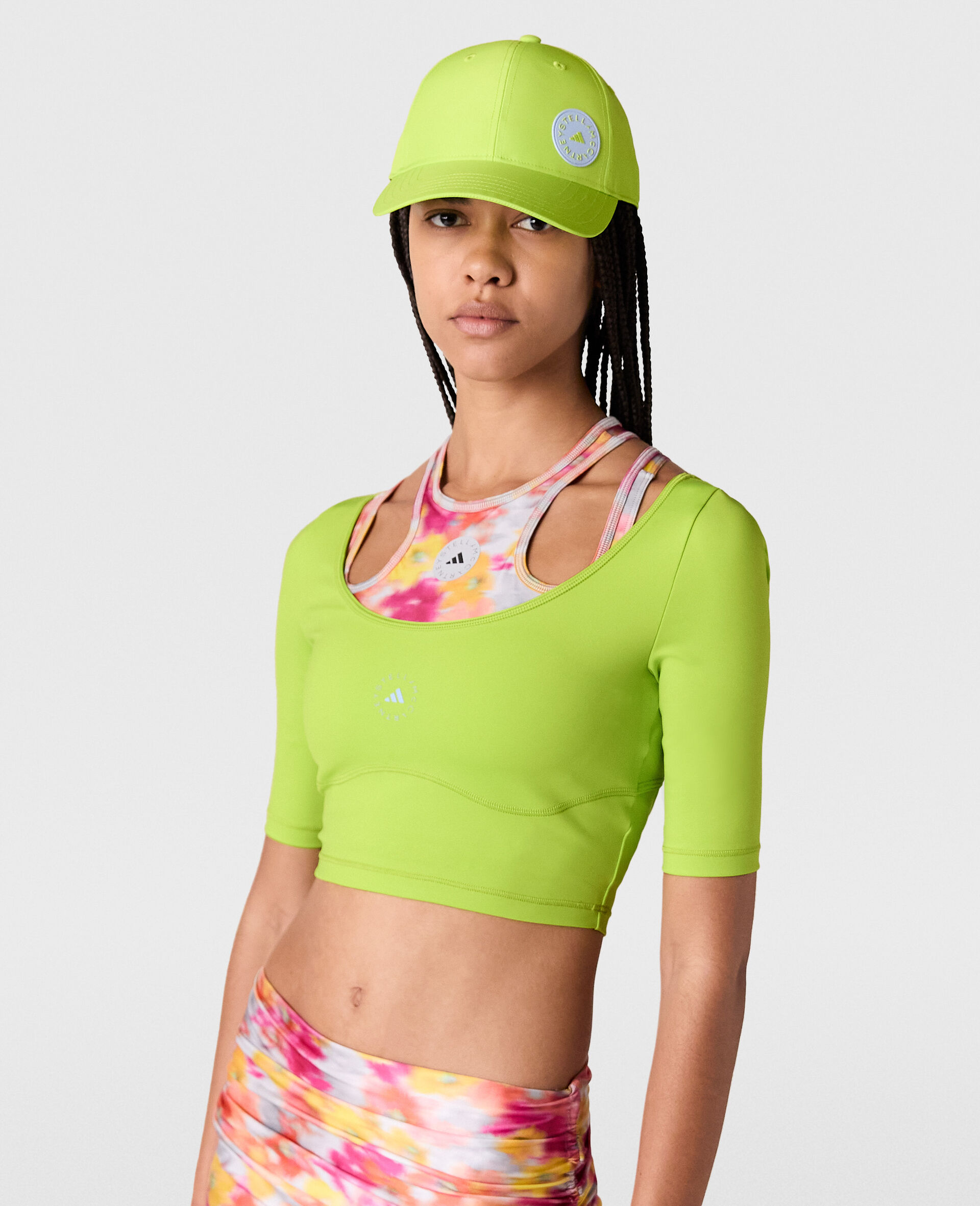 TrueCasuals Scoop Neck Crop Top-Green-model