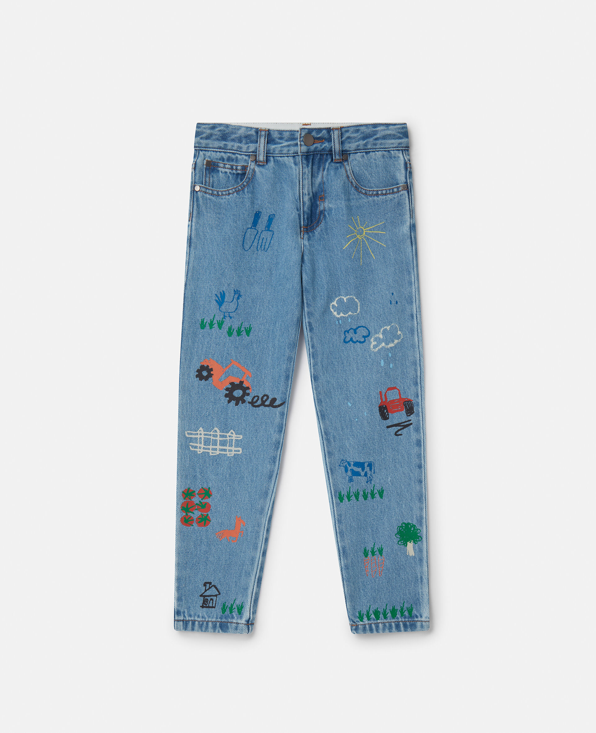 Farmyard Print Denim Jeans-Blue-large image number 0