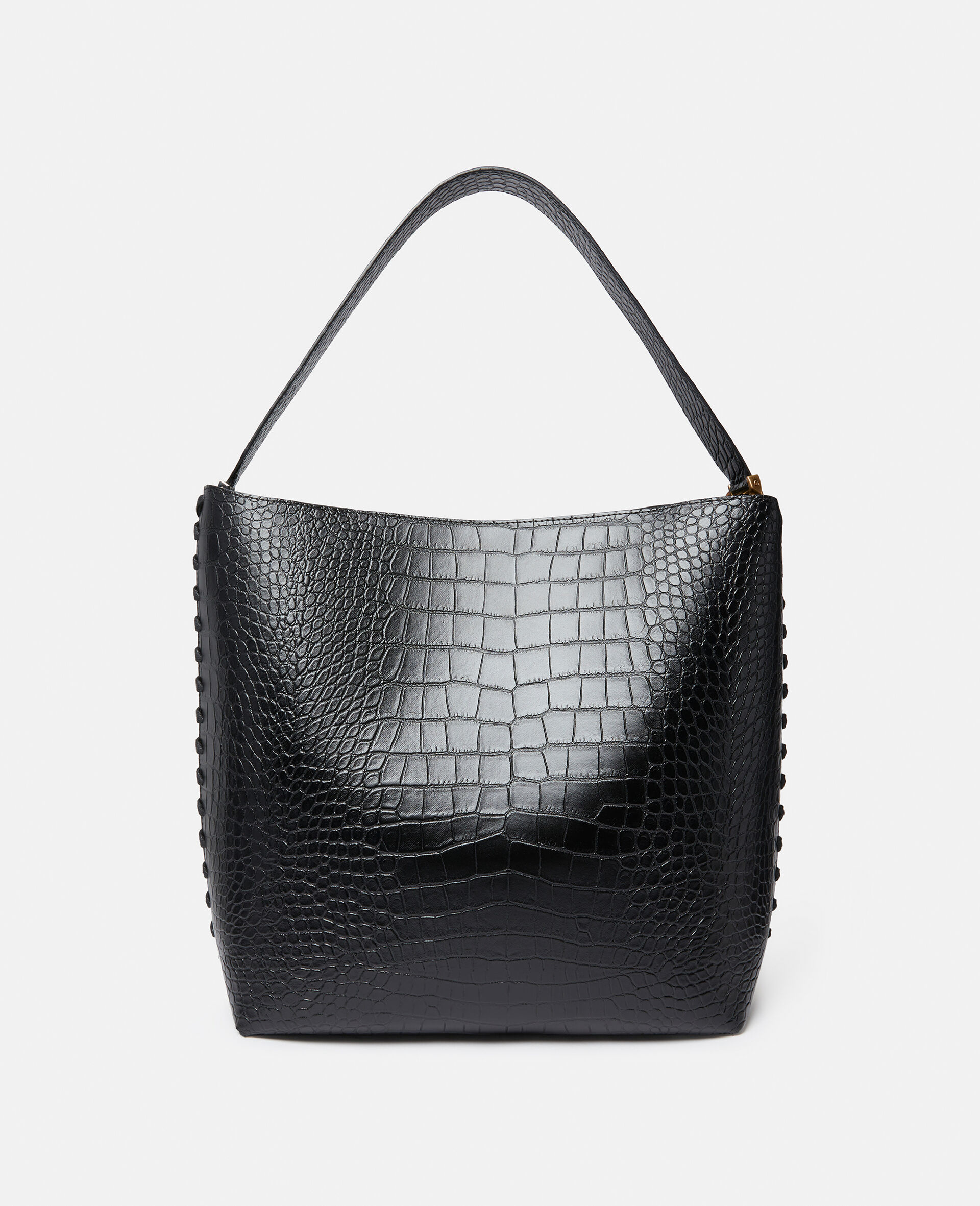 Stella McCartney Black Croc Embossed Leather Elyse Cut Out