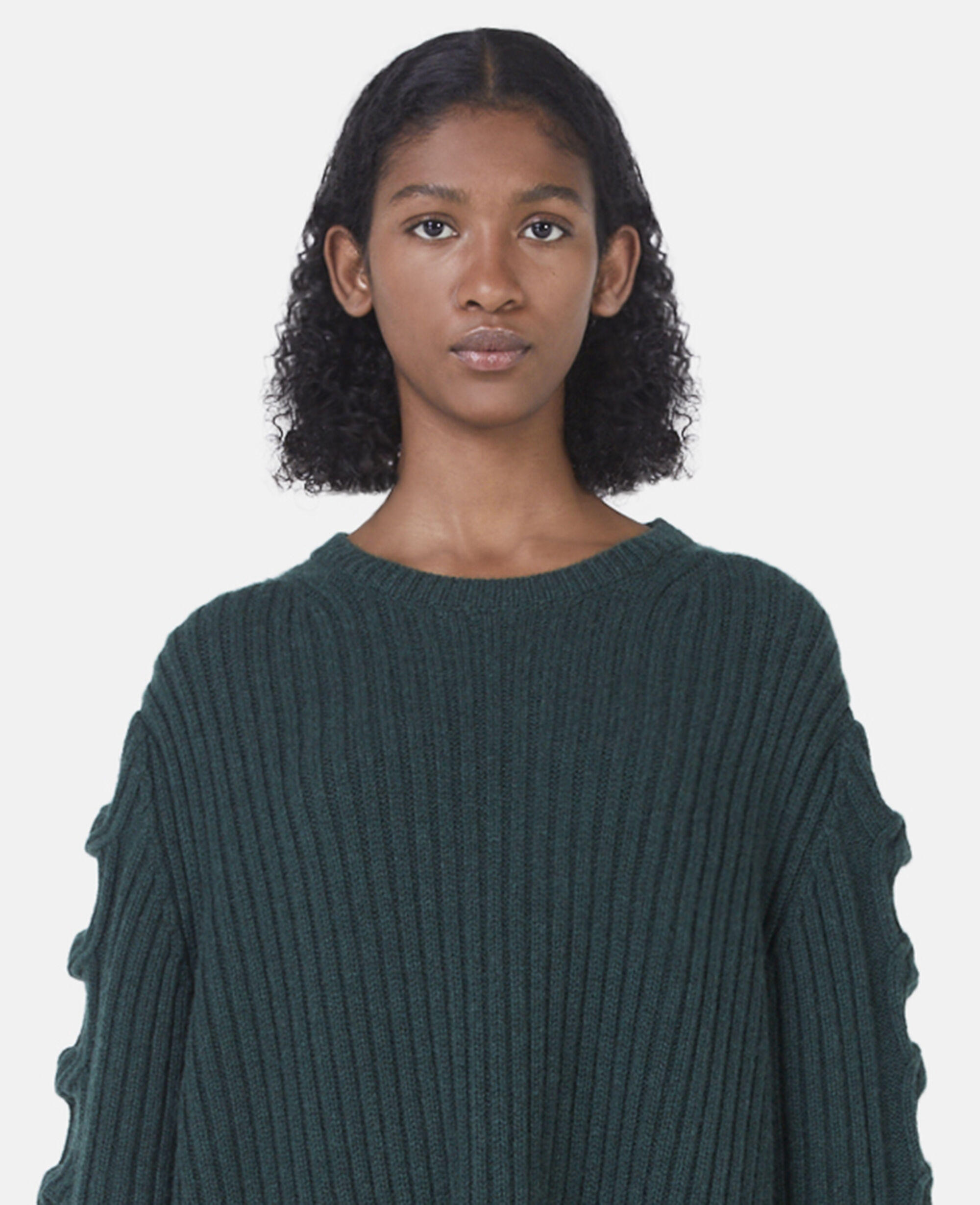 Women Forest Green Regenerated Cashmere Chain Cable Knit Jumper