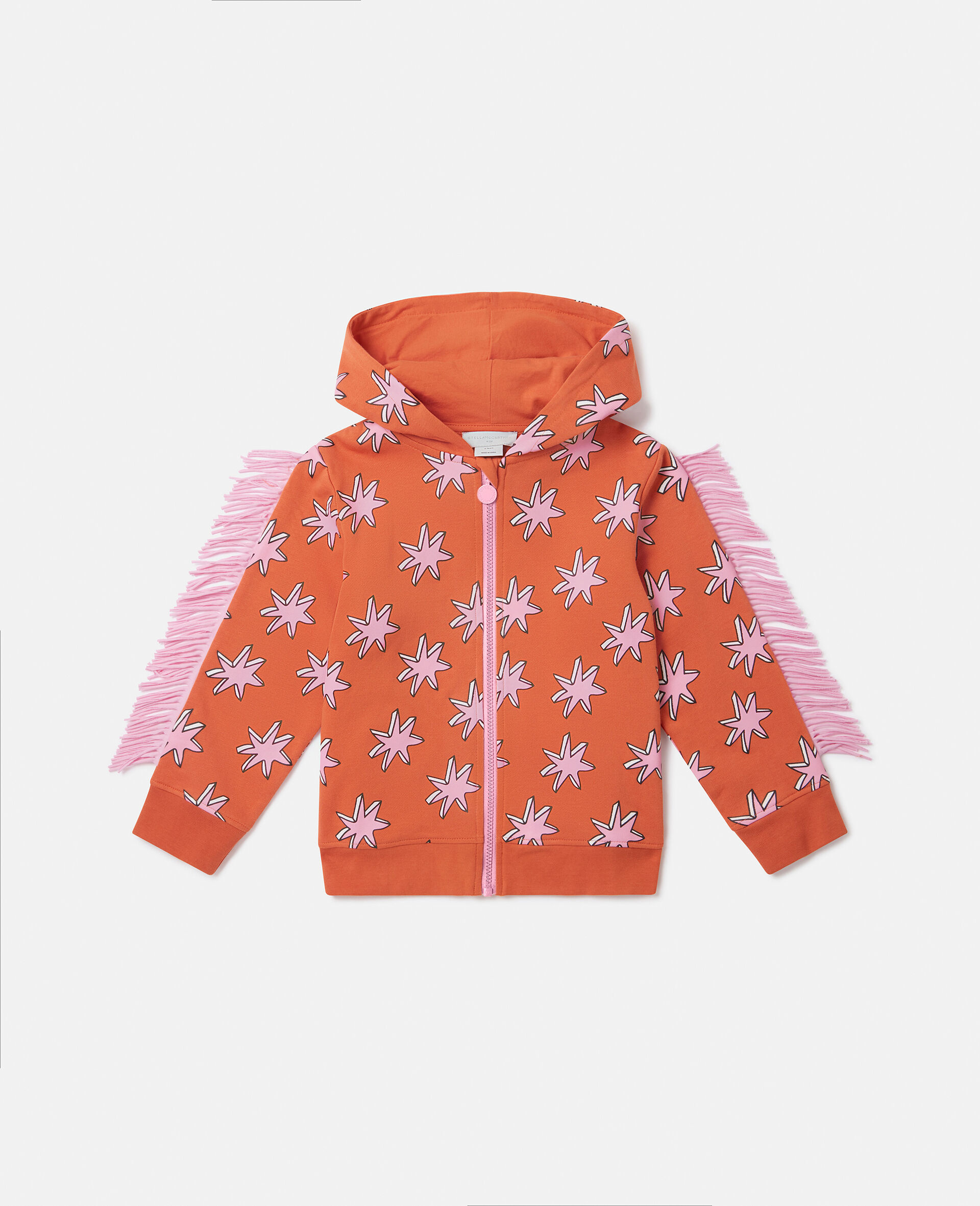 Bright Stars Fringe Zipper Sweatshirt -Orange-model