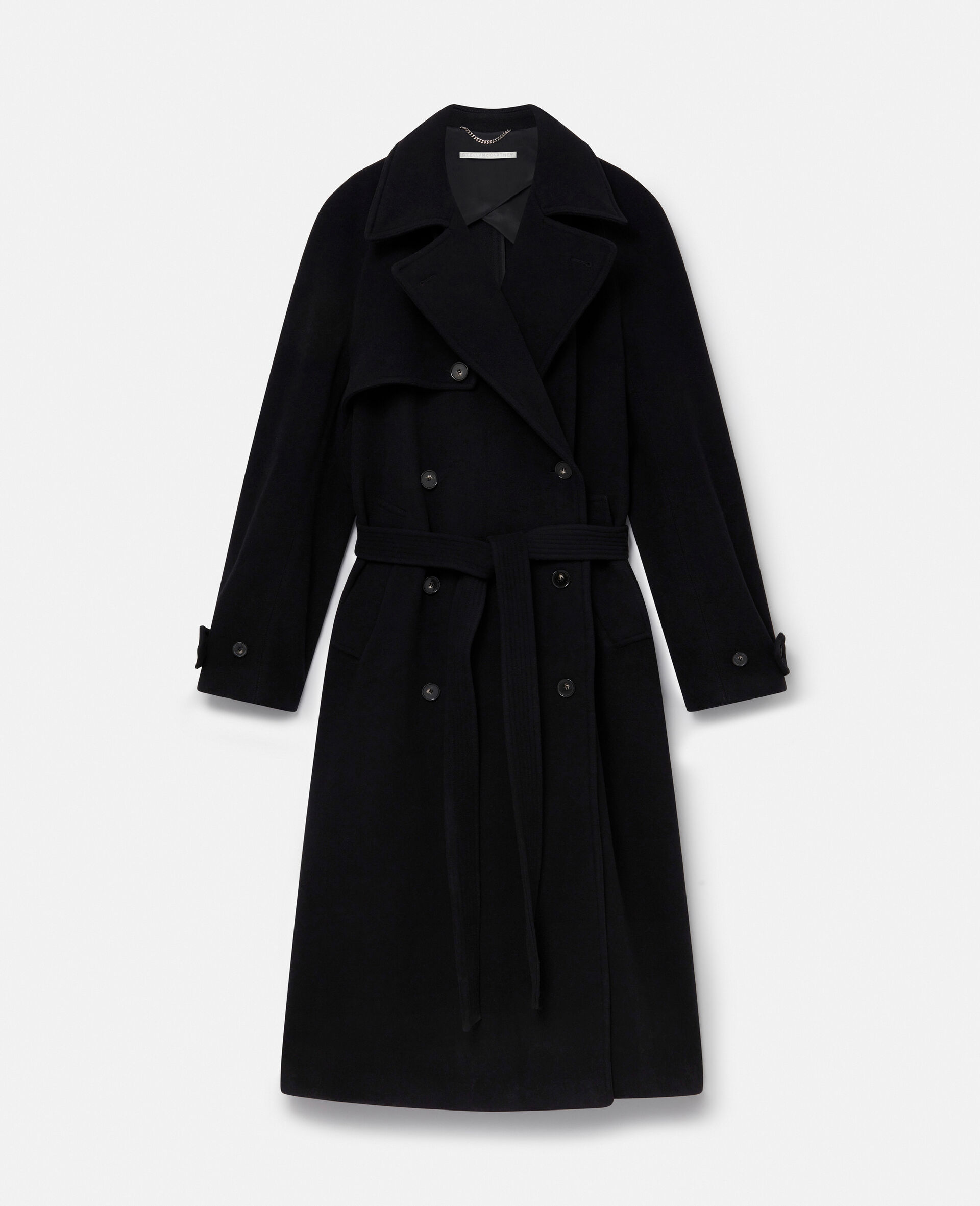 Banana Sleeve Belted Long Coat-Black-large image number 0