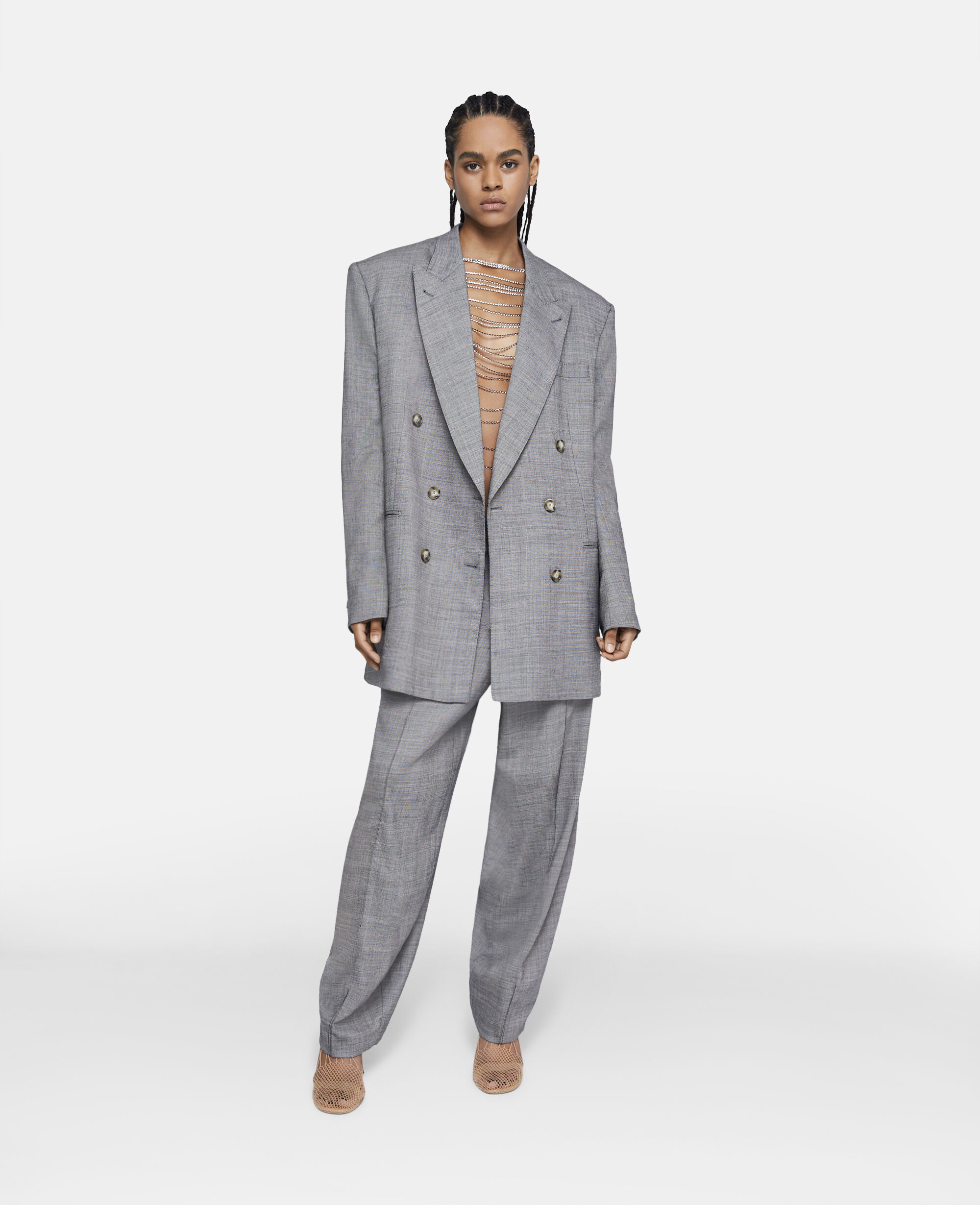 Women Grey Oversized Double-Breasted Blazer | Stella McCartney ES