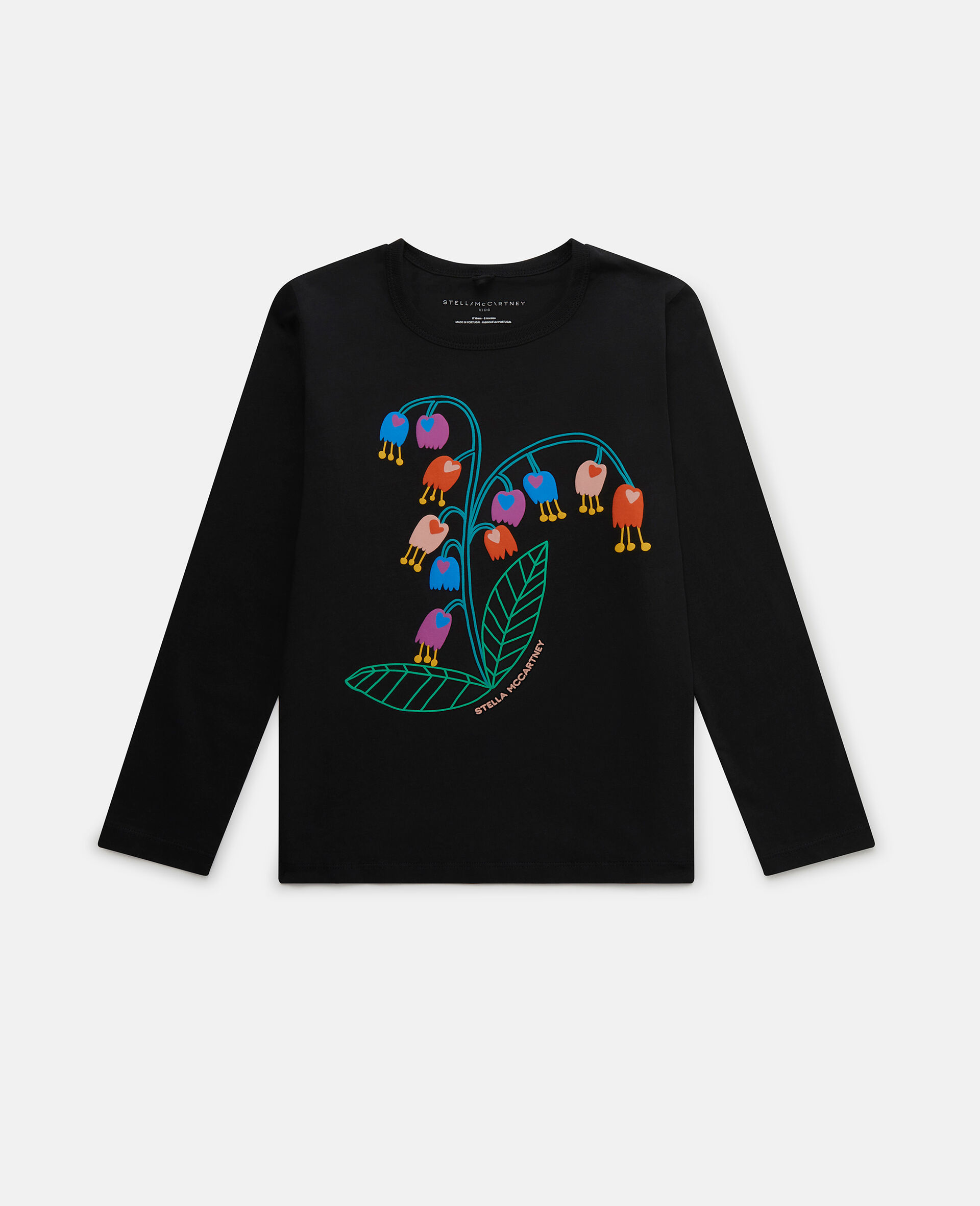 Flower Embroidery Long Sleeve T-Shirt-Black-model