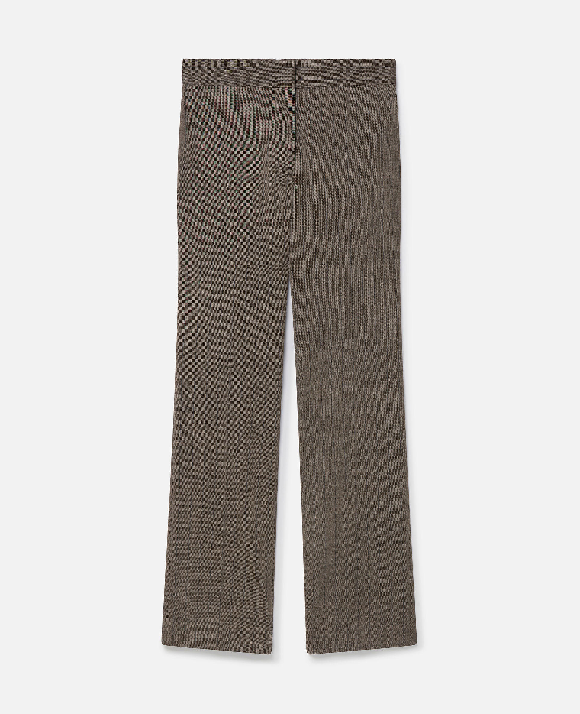 Pantalon droit a taille mi haute en serge de laine a rayures-Gris-large image number 0