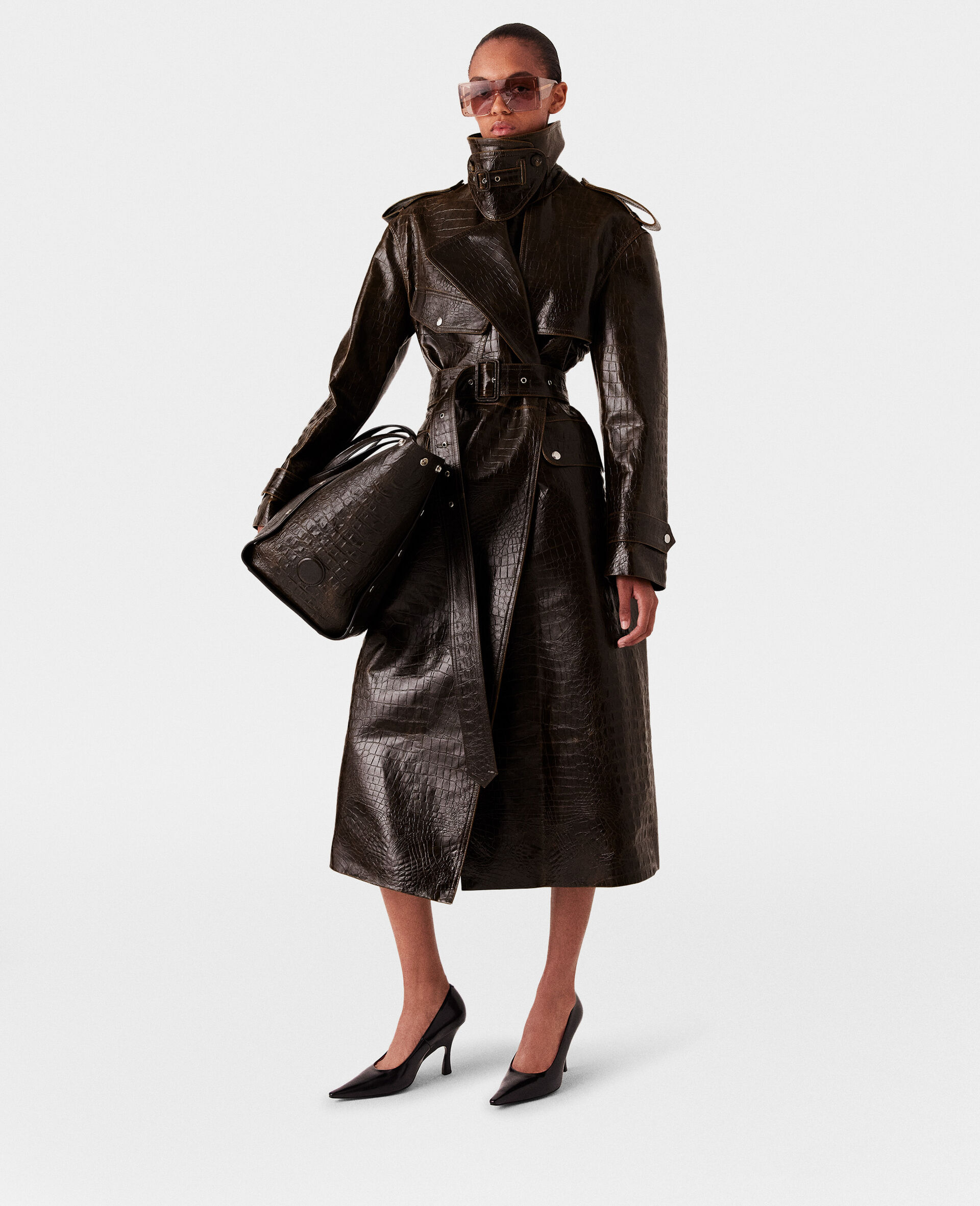 Trench coat crocodile embosse-Marron-model