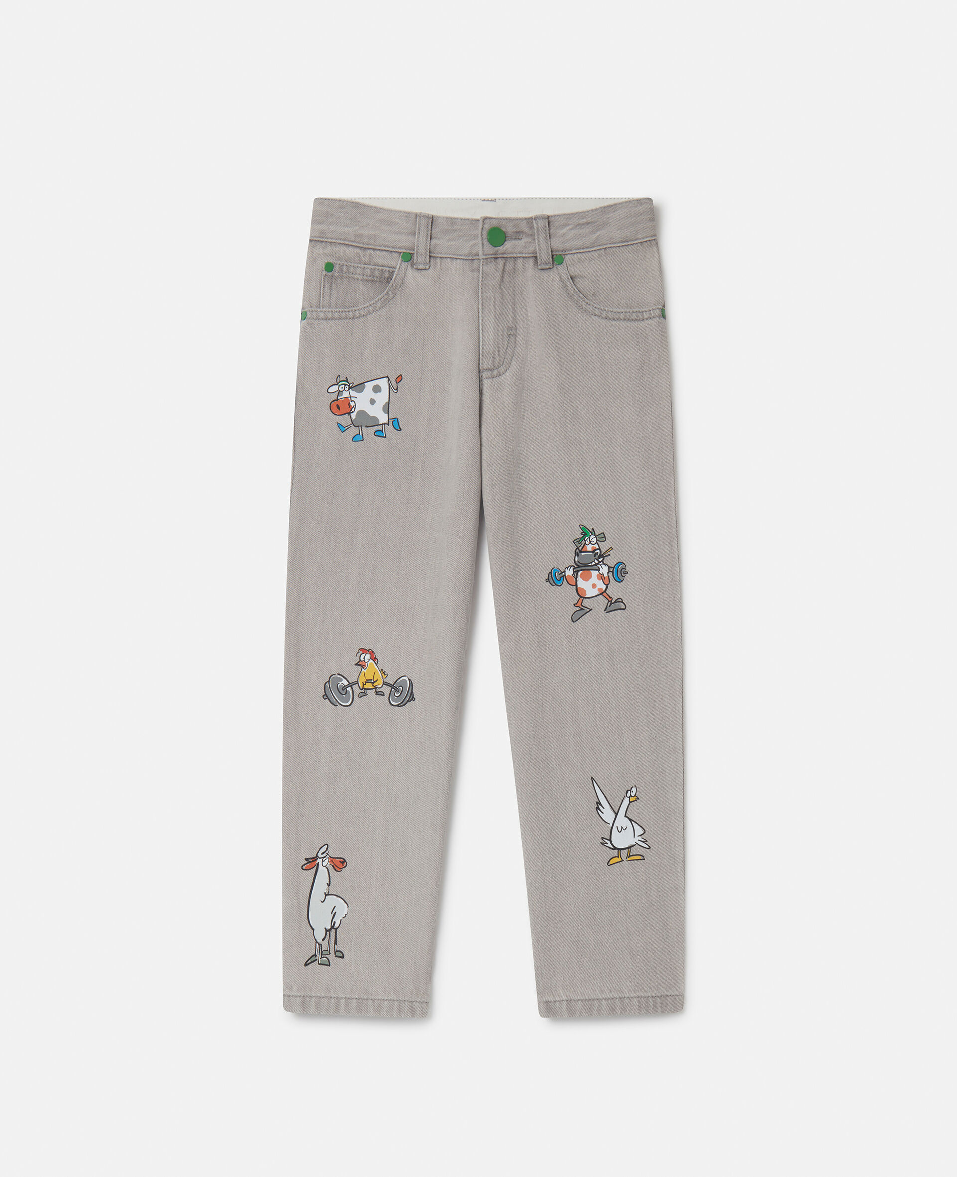 Animal Embroidered Denim Jeans-Grey-large image number 0