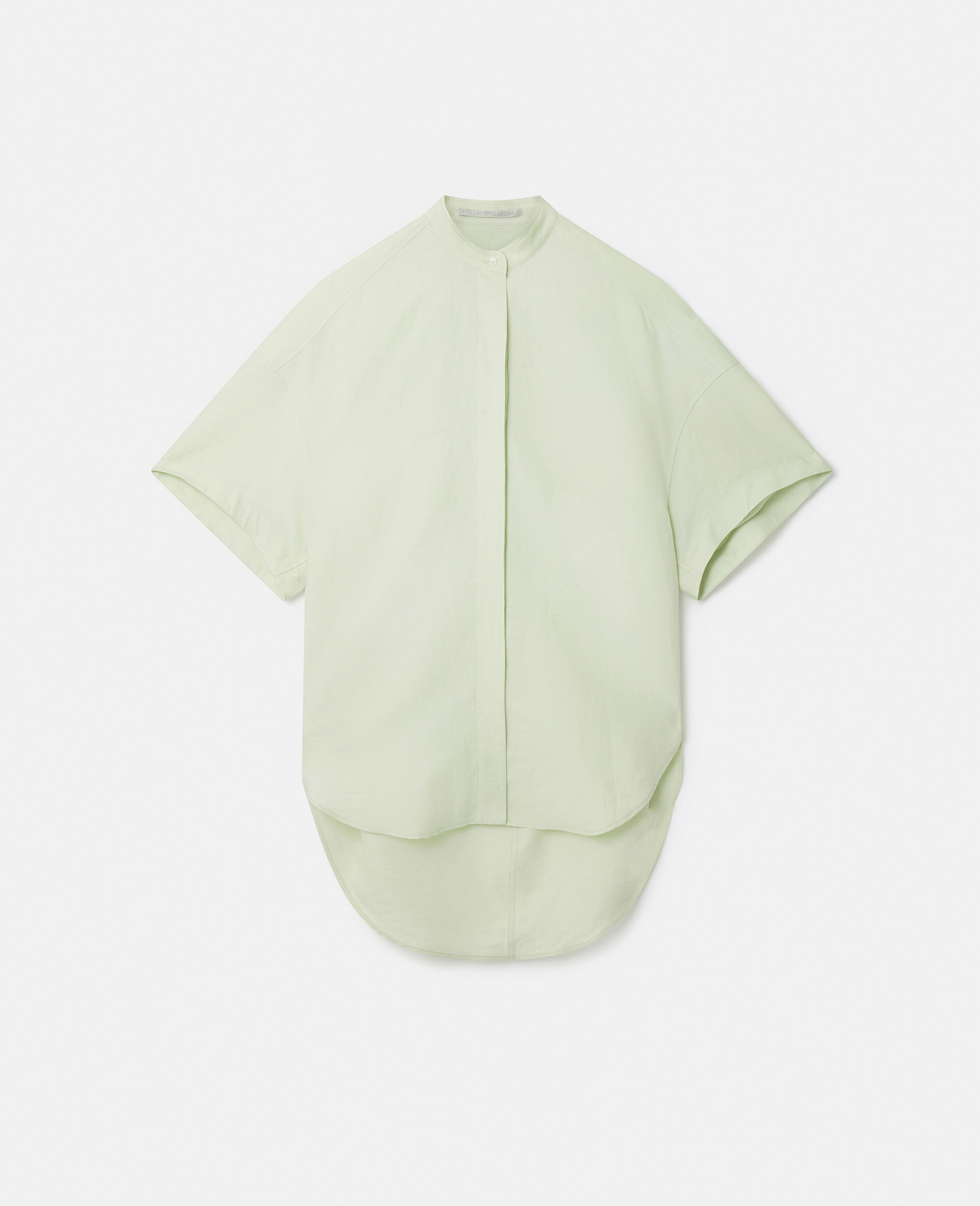 Chemise oversize sans col en lin et coton-Vert-model