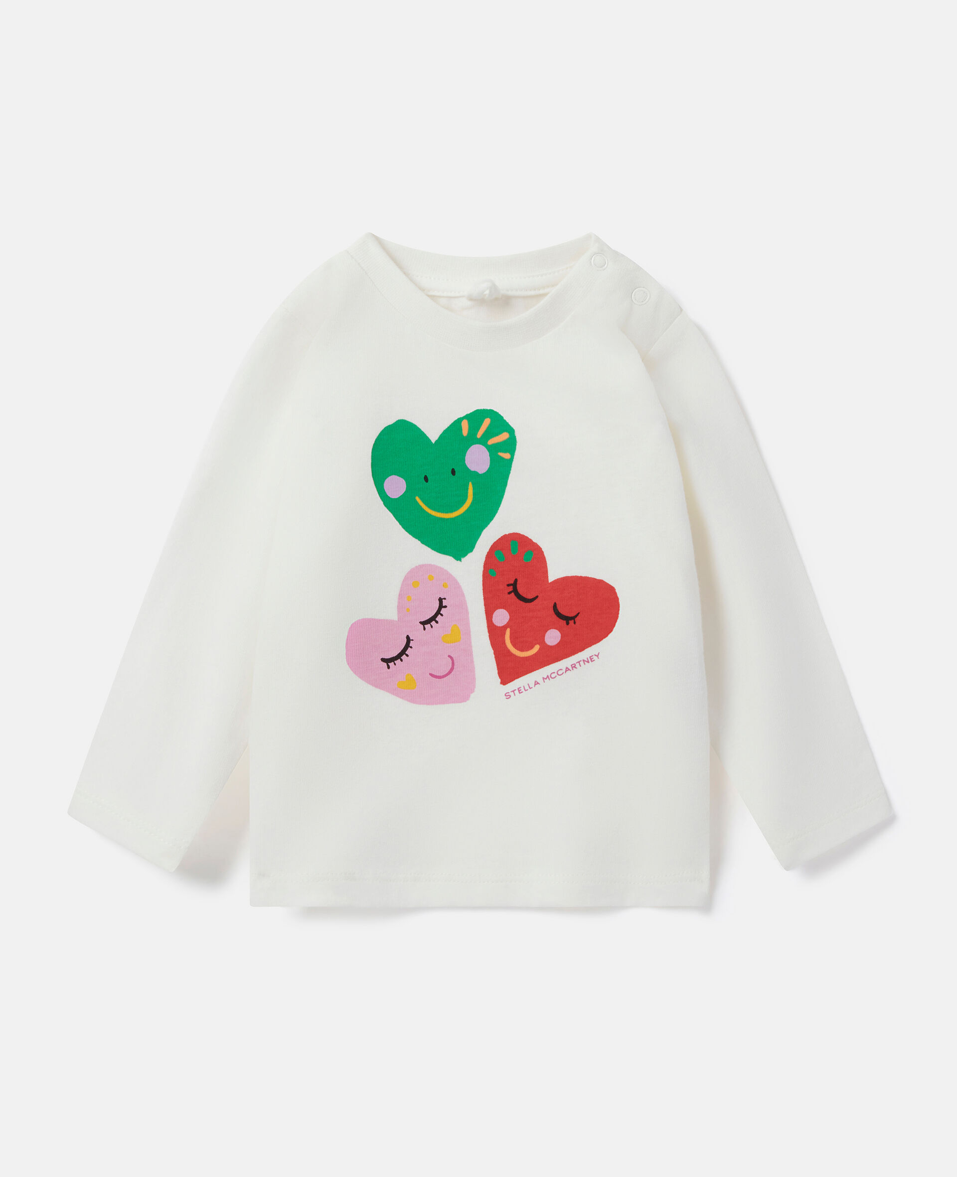 Smiling Heart Motif Long Sleeve T-Shirt-White-large image number 0