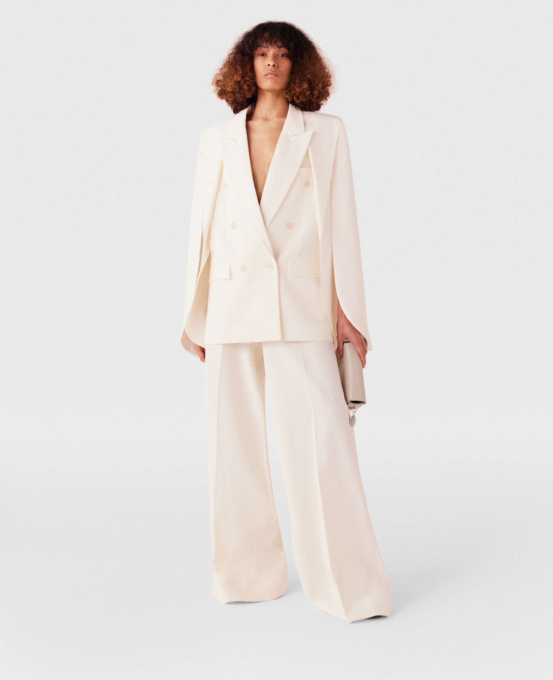 High-Rise Wide-Leg Wool Trousers-Cream-model