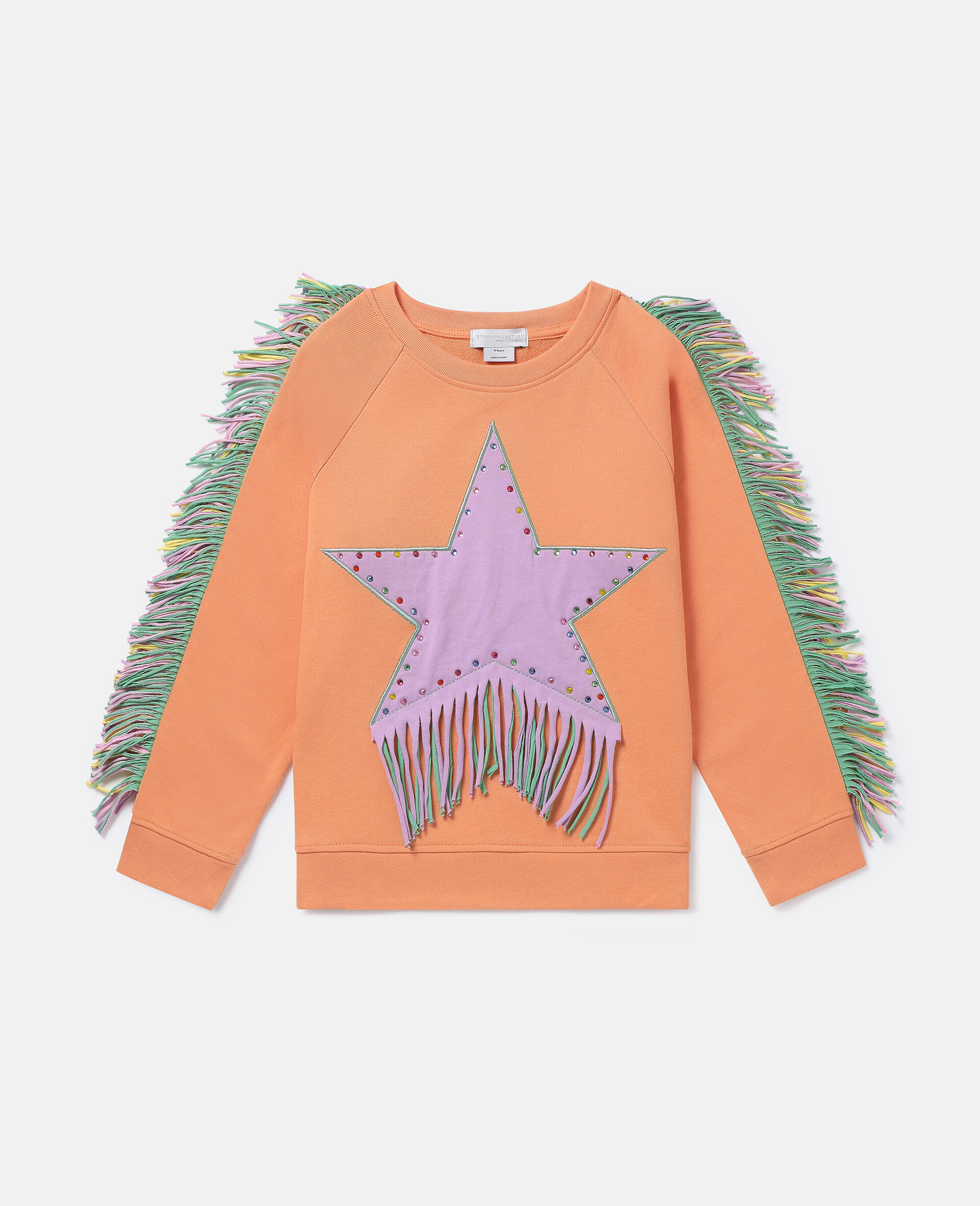 Sweat-shirt avec étoile et franges-Orange-large image number 0