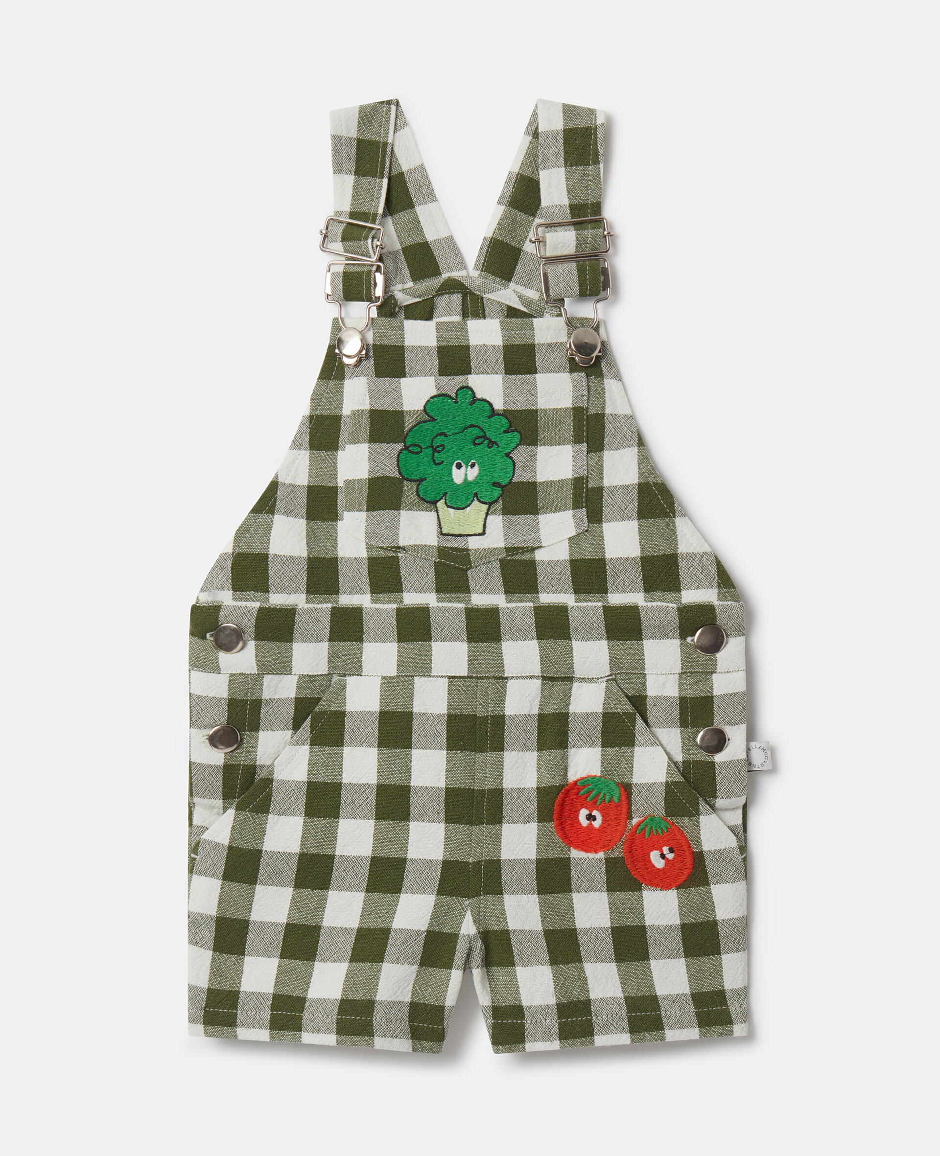 Veggie Embroidery Gingham Dungarees-Multicoloured-large image number 0