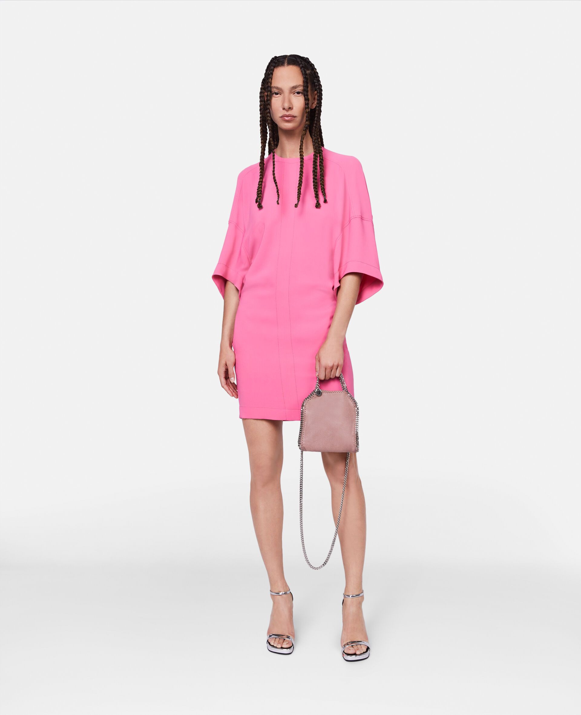 Oversized Sleeve T-Shirt Dress-Pink-model