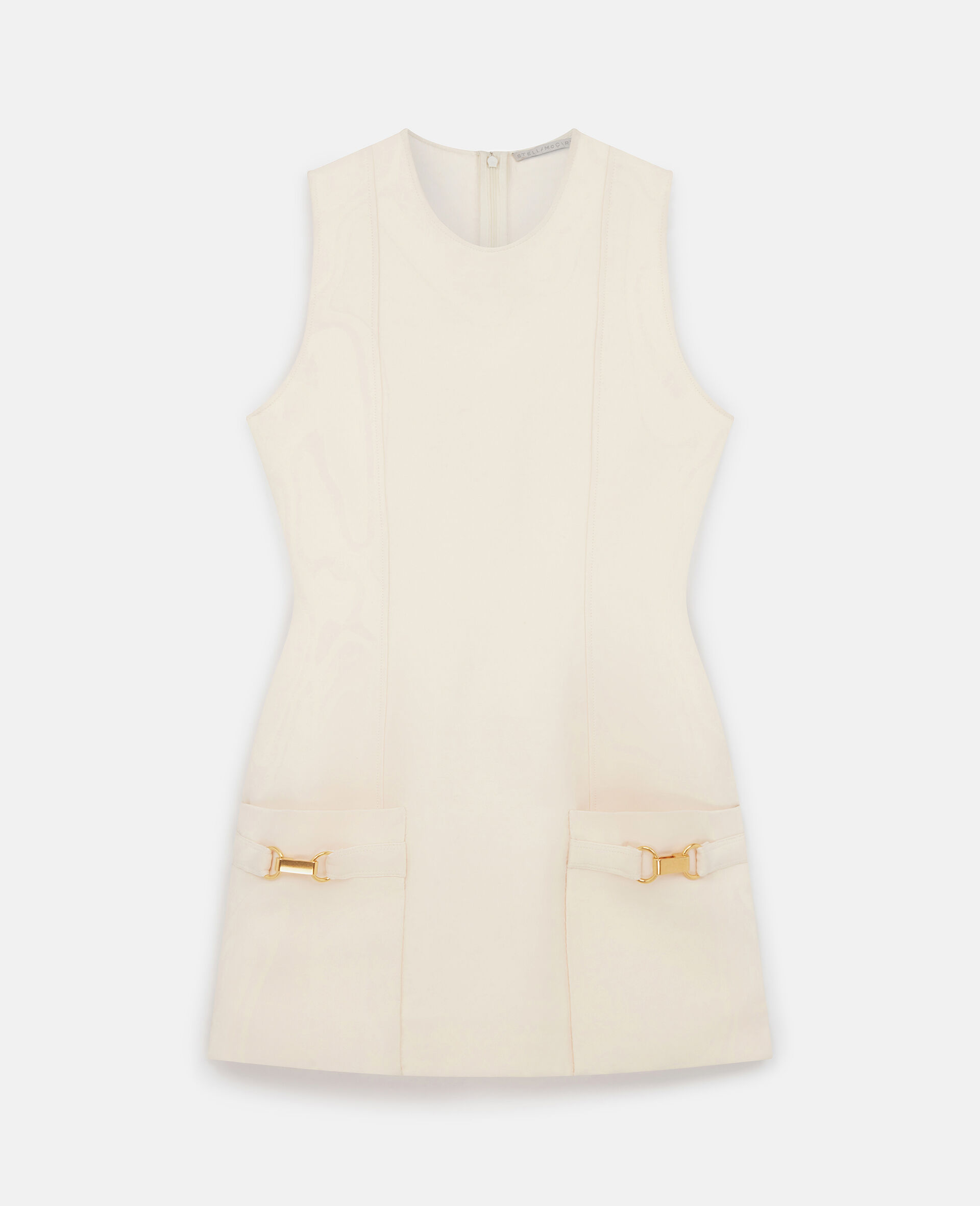 Clasp-Embellished Sleeveless Mini Dress-Cream-large image number 0