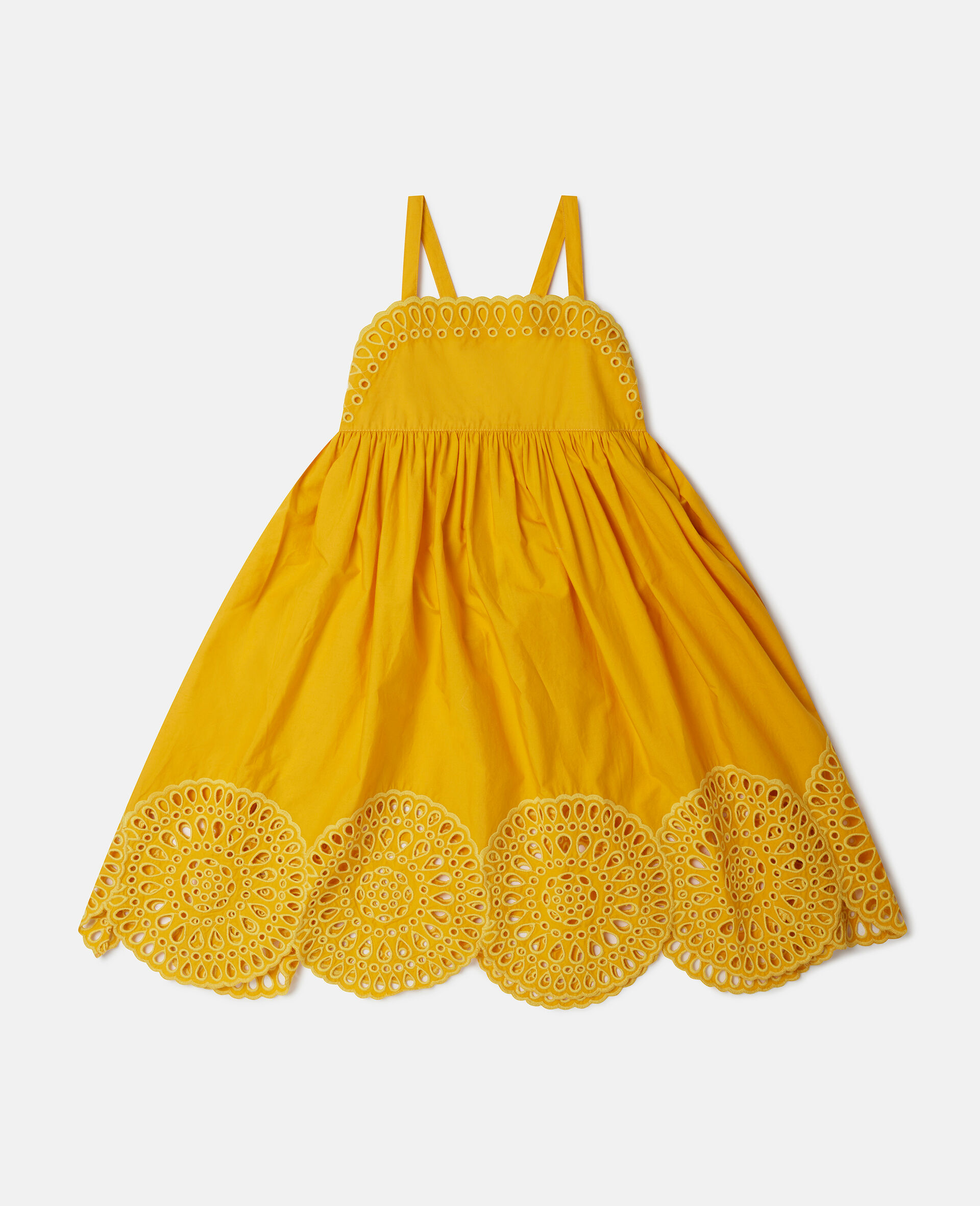 Robe à bretelles et broderie anglaise-Jaune-large image number 0