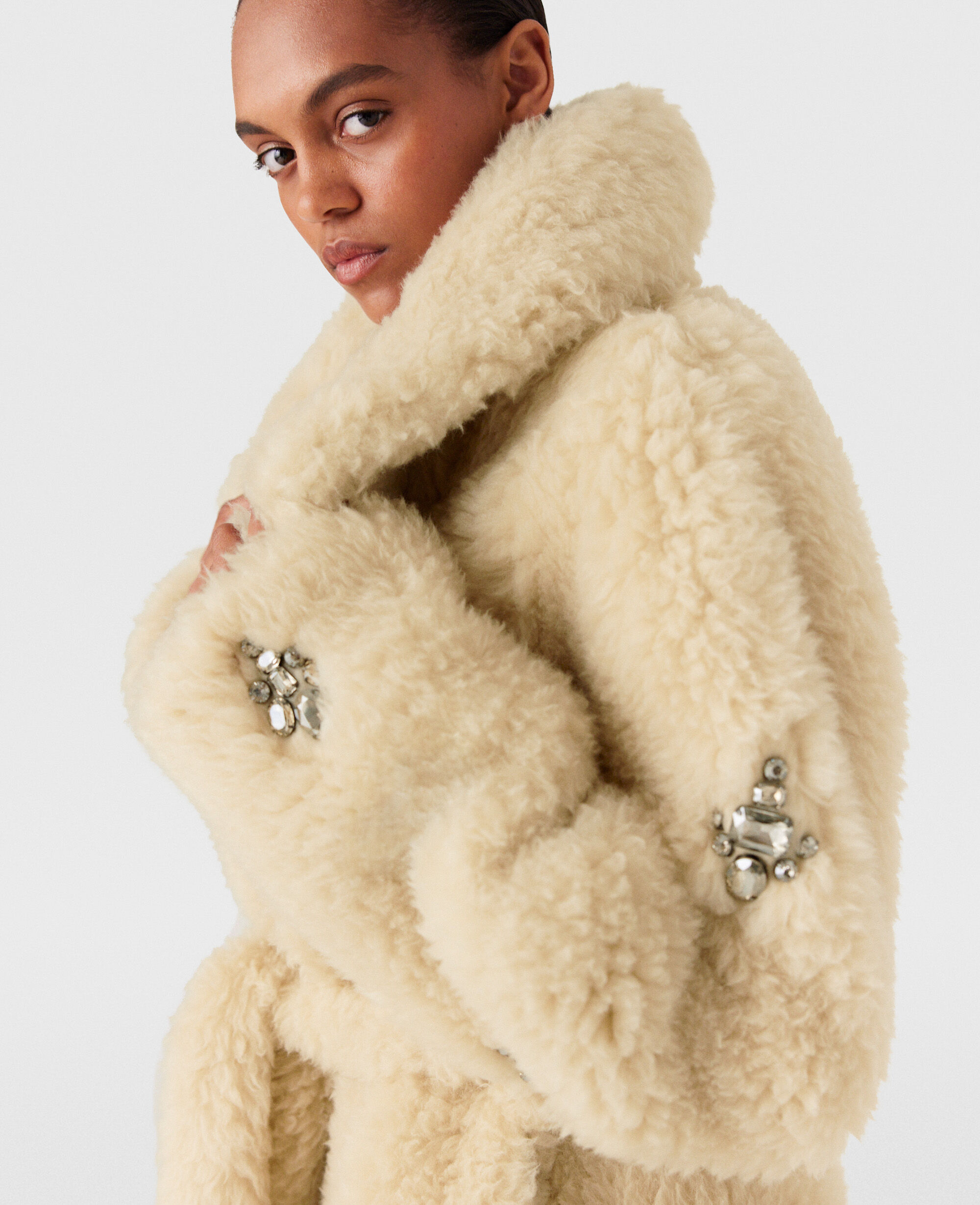 Women Oat Crystal Embellished Plush Teddy Coat Stella McCartney US