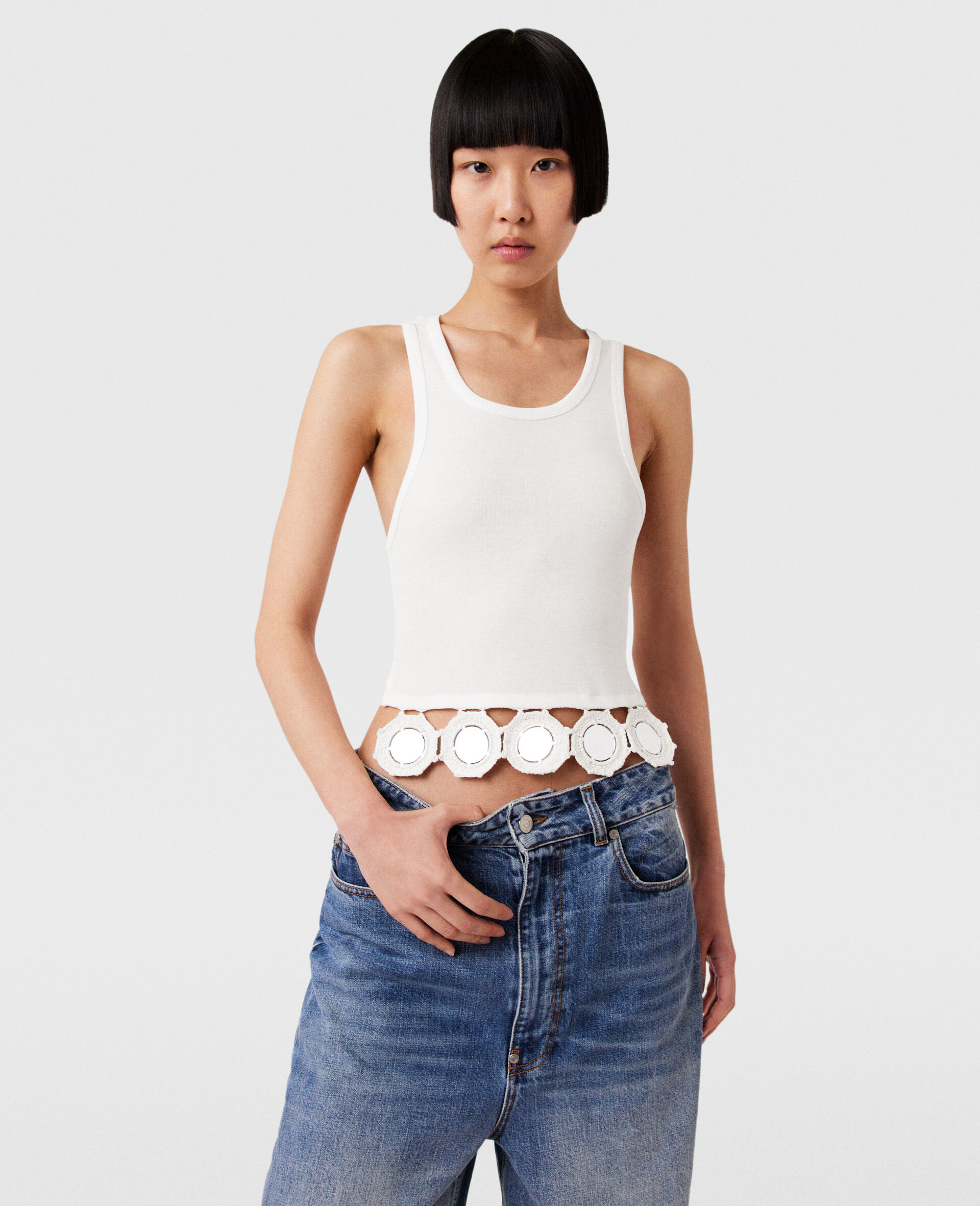 Mirror Crochet Tank Top-White-model