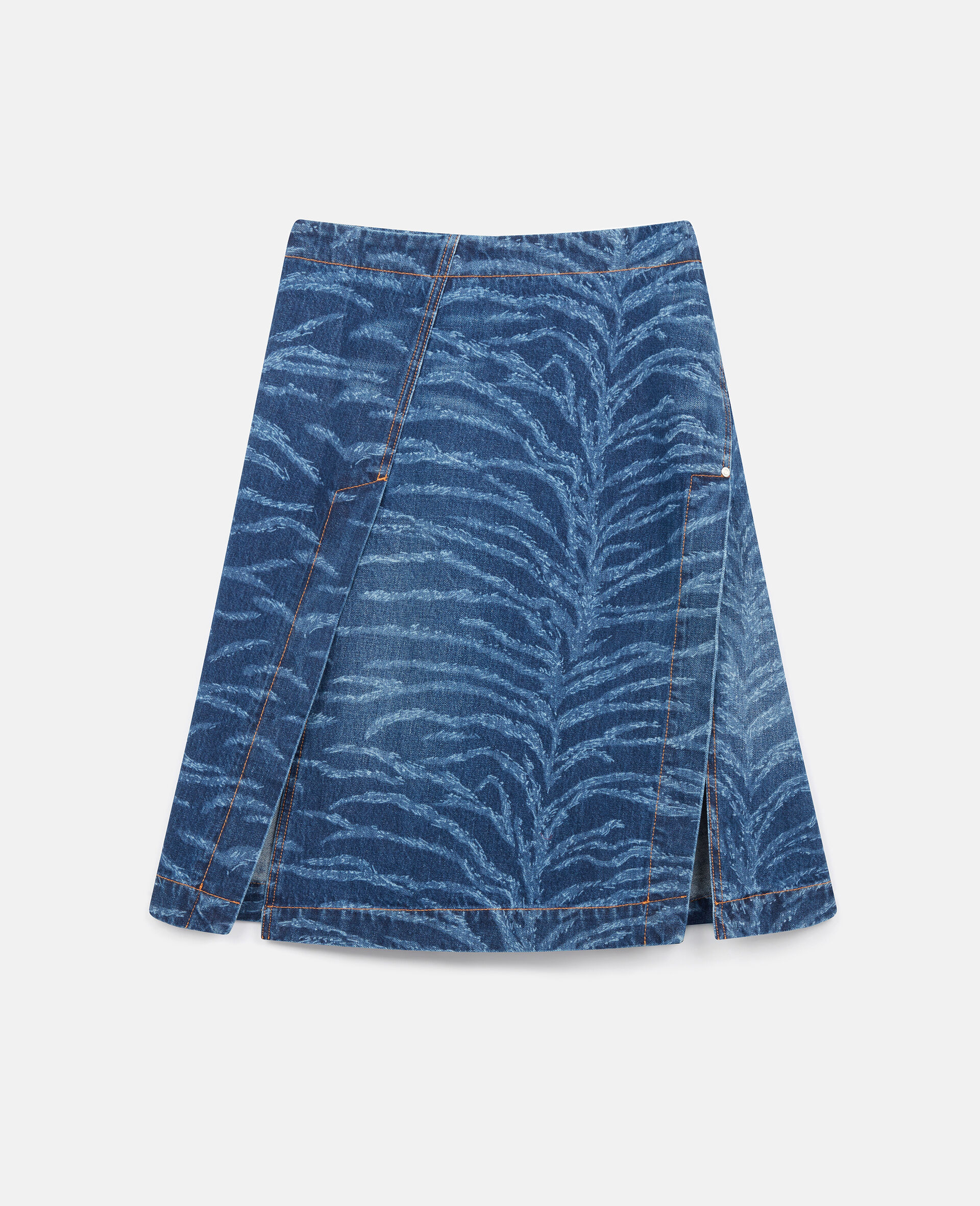 Tiger Pattern Asymmetric High-Rise Midi Skirt-Blue-large image number 0