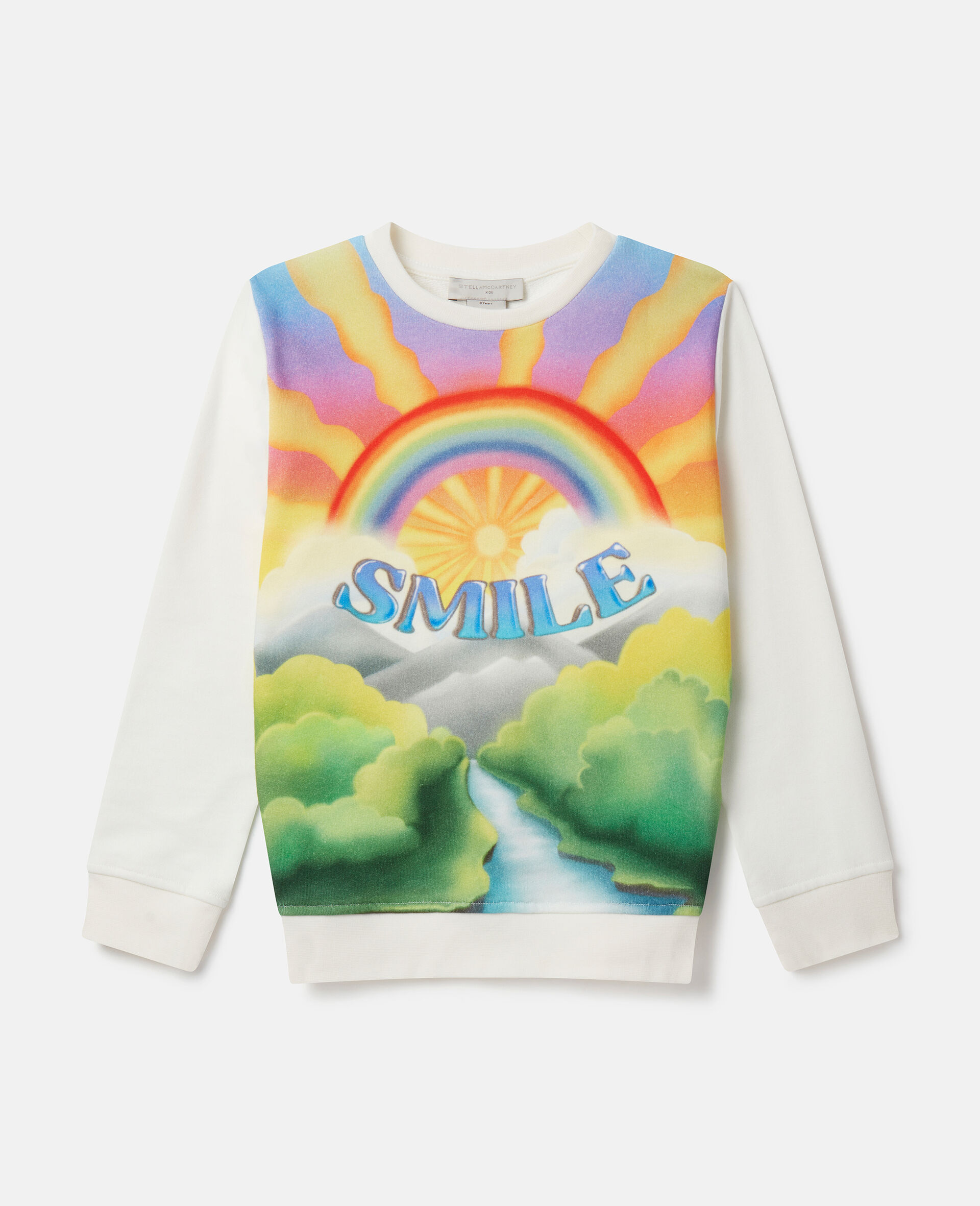Smile Print Sweatshirt-Cream-large image number 0