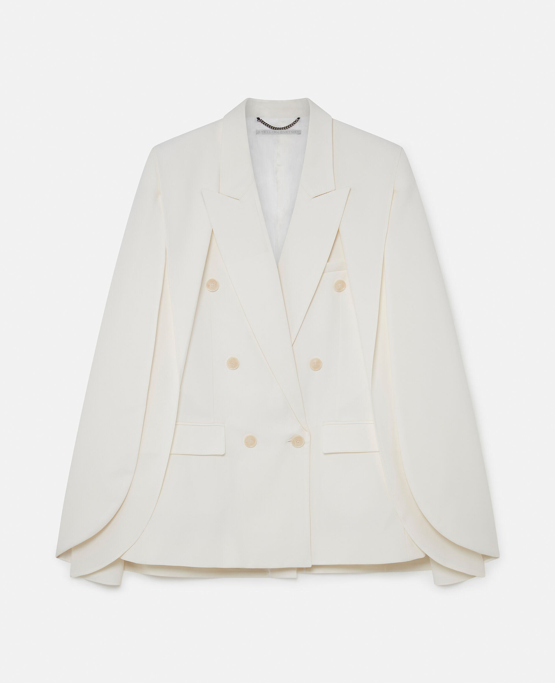 Double Breasted Cape-Sleeve Wool Blazer-Cream-large image number 0