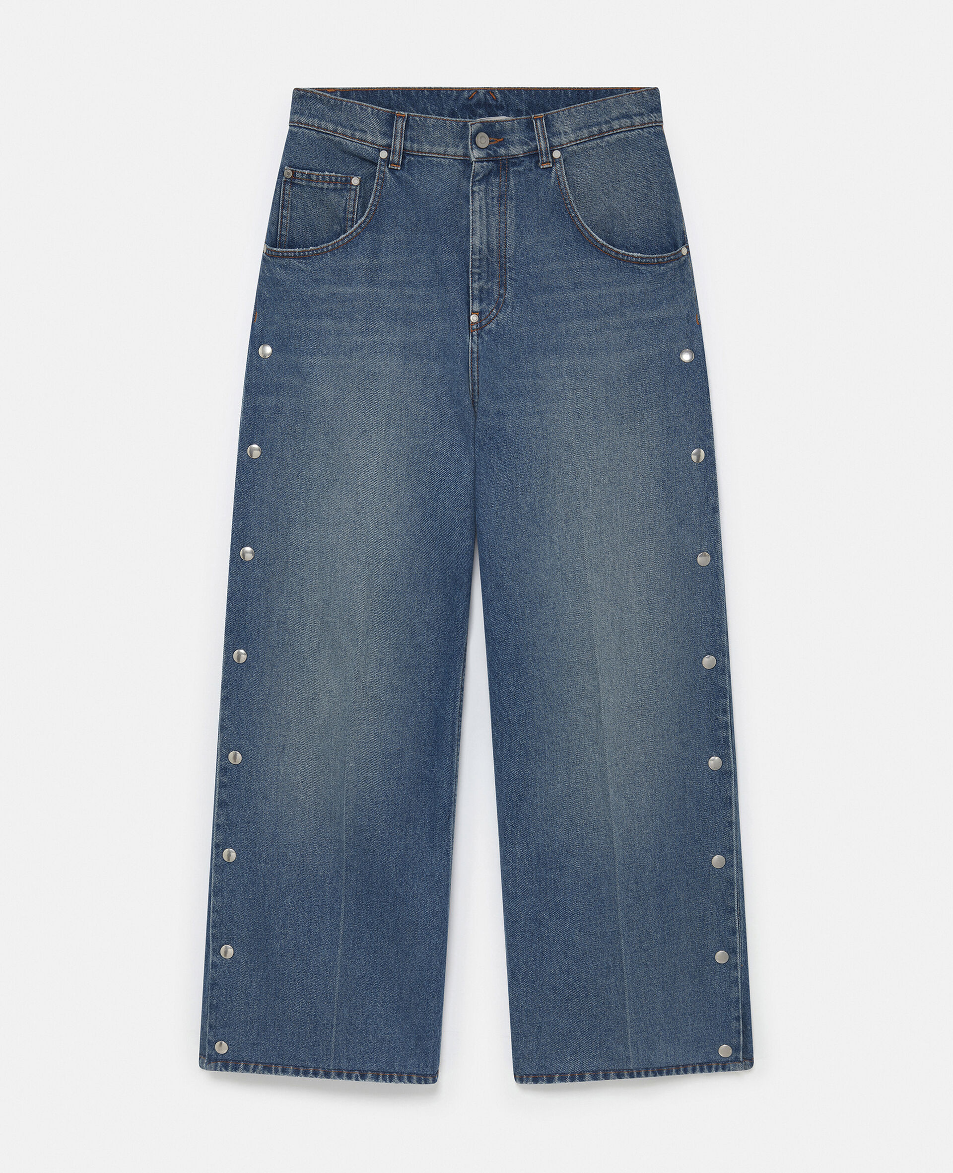 Jeans Bootcut in Denim con Borchie Metalliche-Blu-large image number 0