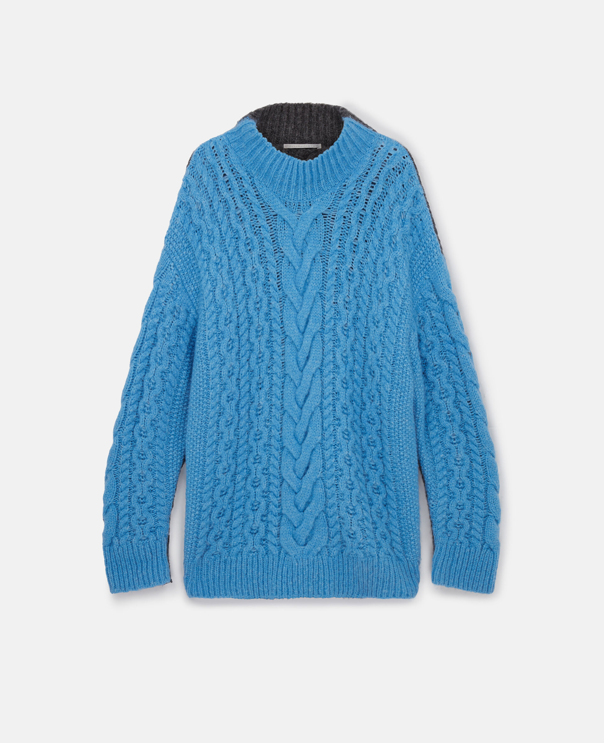 Zweifarbiger Oversize Strickpullover-Blau-large image number 0