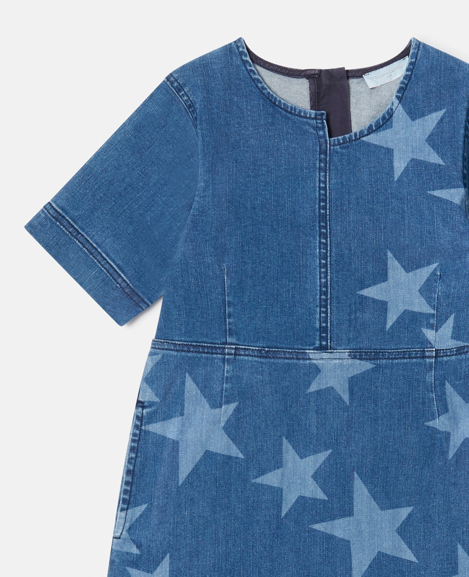 Star Print Denim Dress-Blue-large image number 0