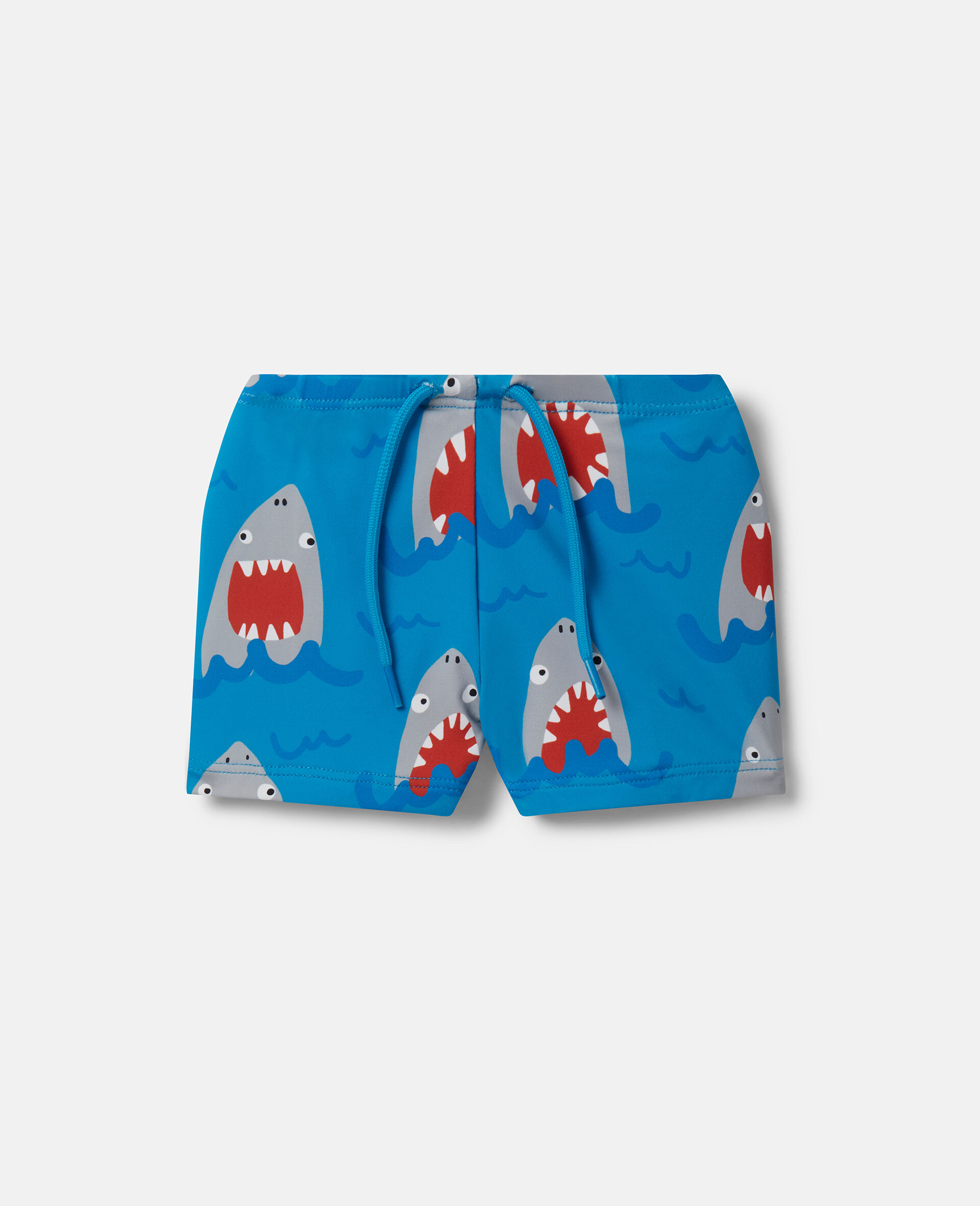 Shark Print Swimming Trunks-蓝色-model