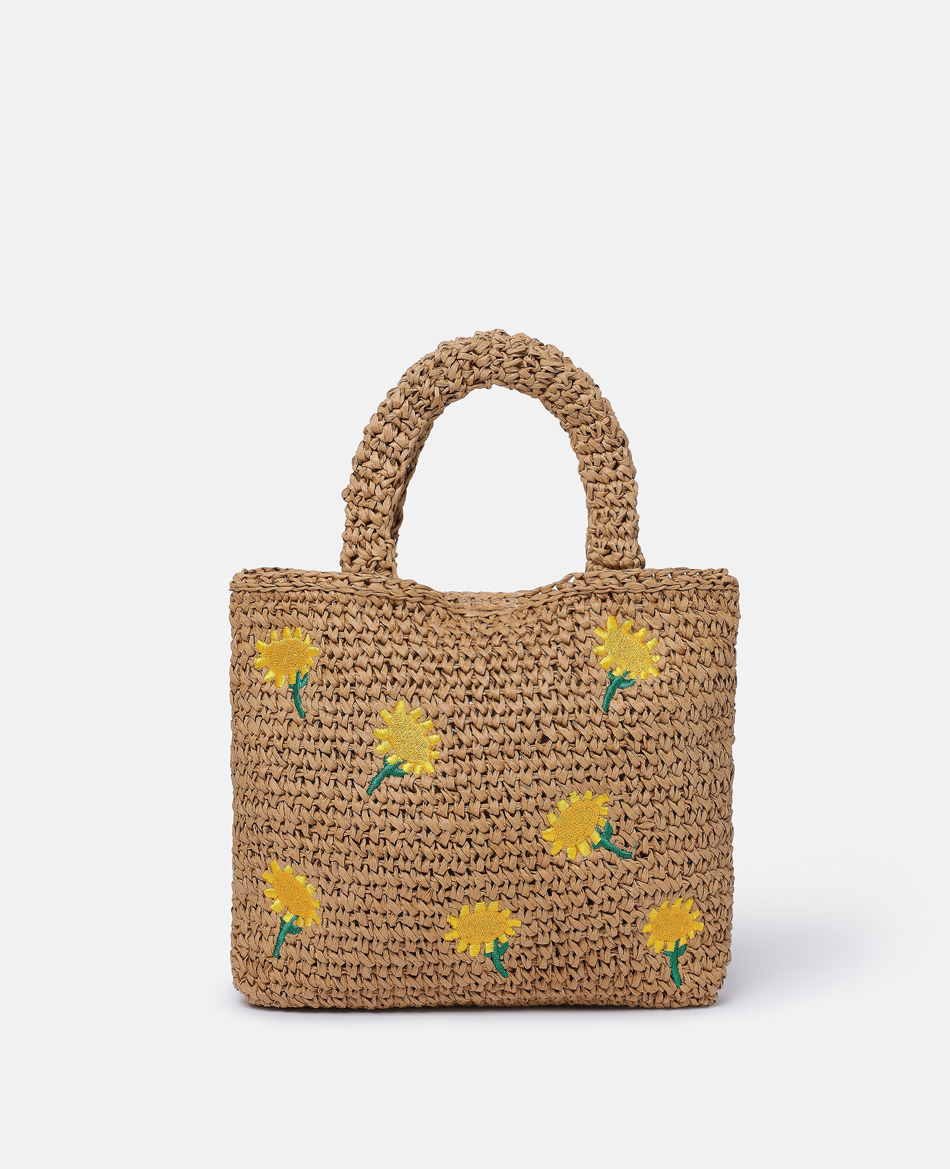 Tote Bag aus Bast mit Sonnenblumen-Stickereien-Brown-model