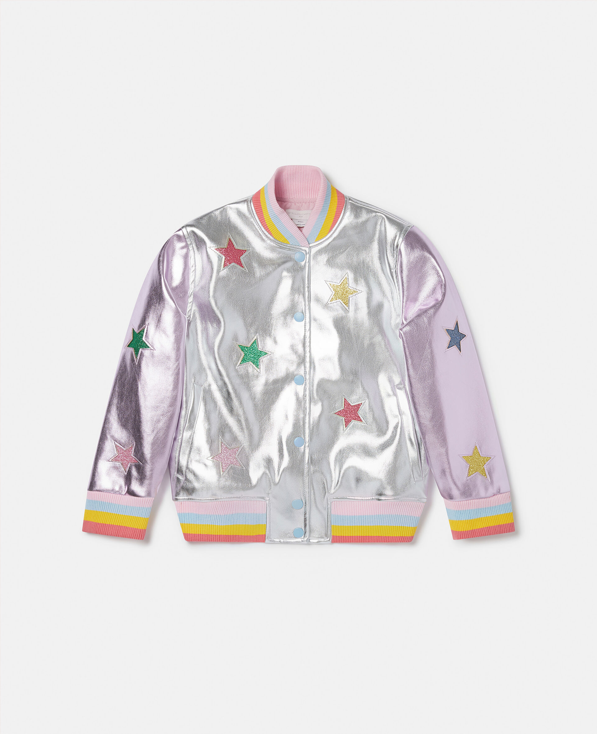 Metallic Star Appliqué Bomber Jacket-Multicolour-large image number 0