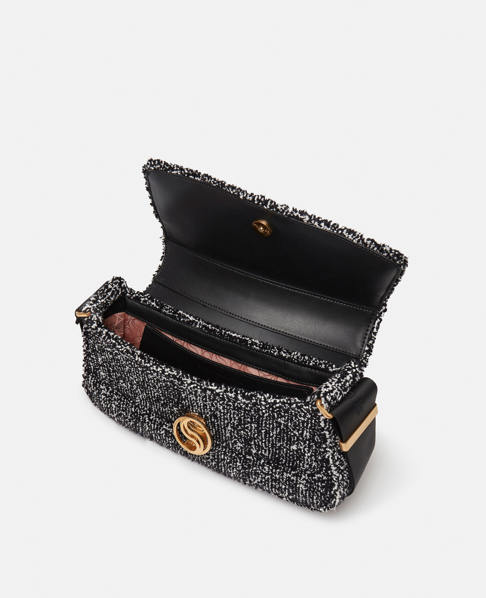 STELLA MCCARTNEY: bag in tweed and synthetic leather - Black