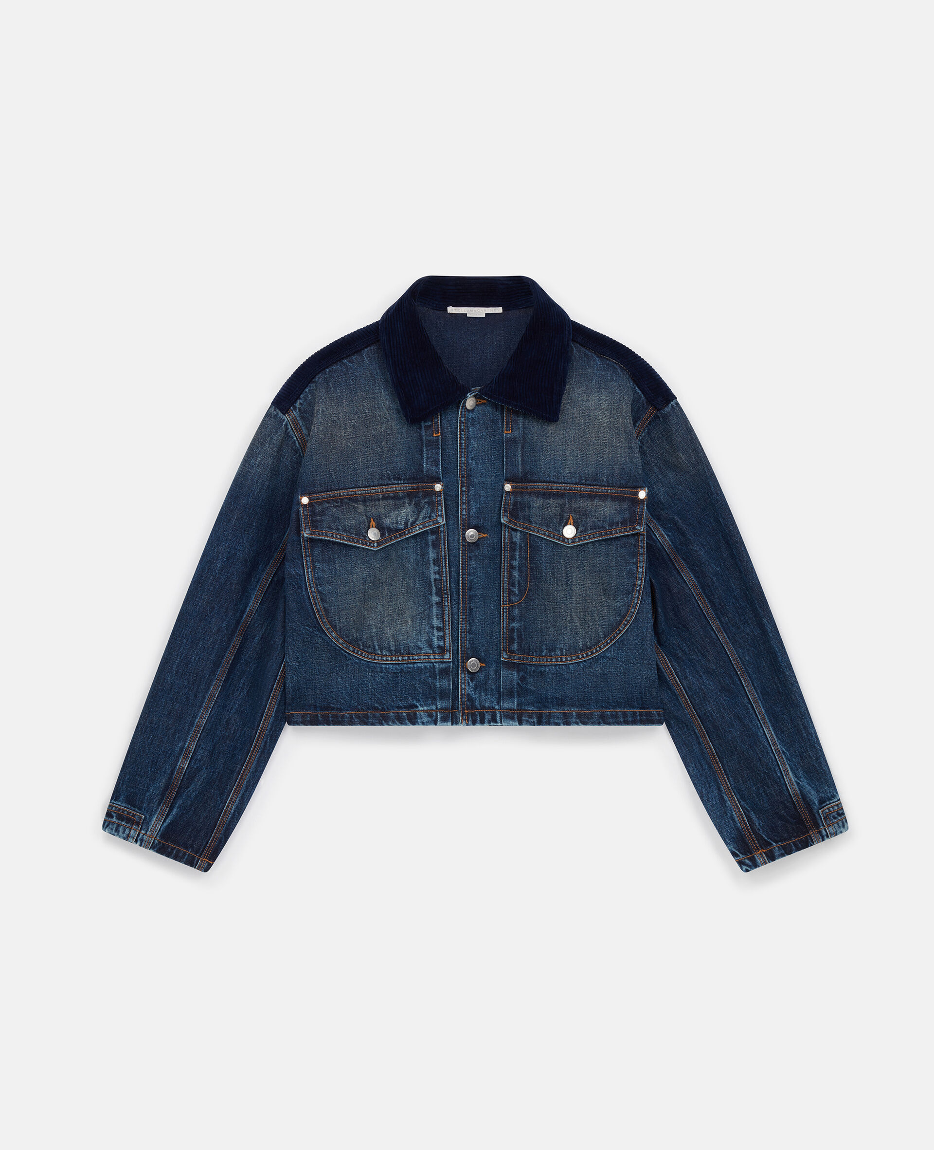 Corduroy Collar Denim Jacket-Blue-large image number 0