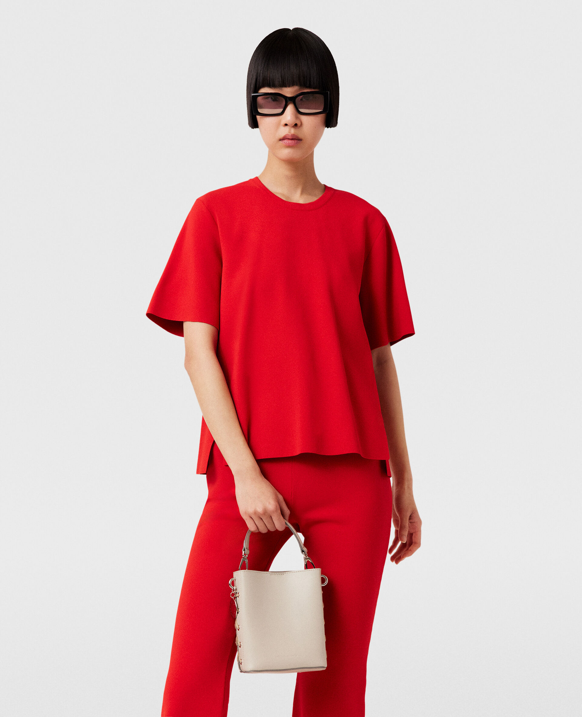 Boxy Short Sleeve T-shirt-Red-model