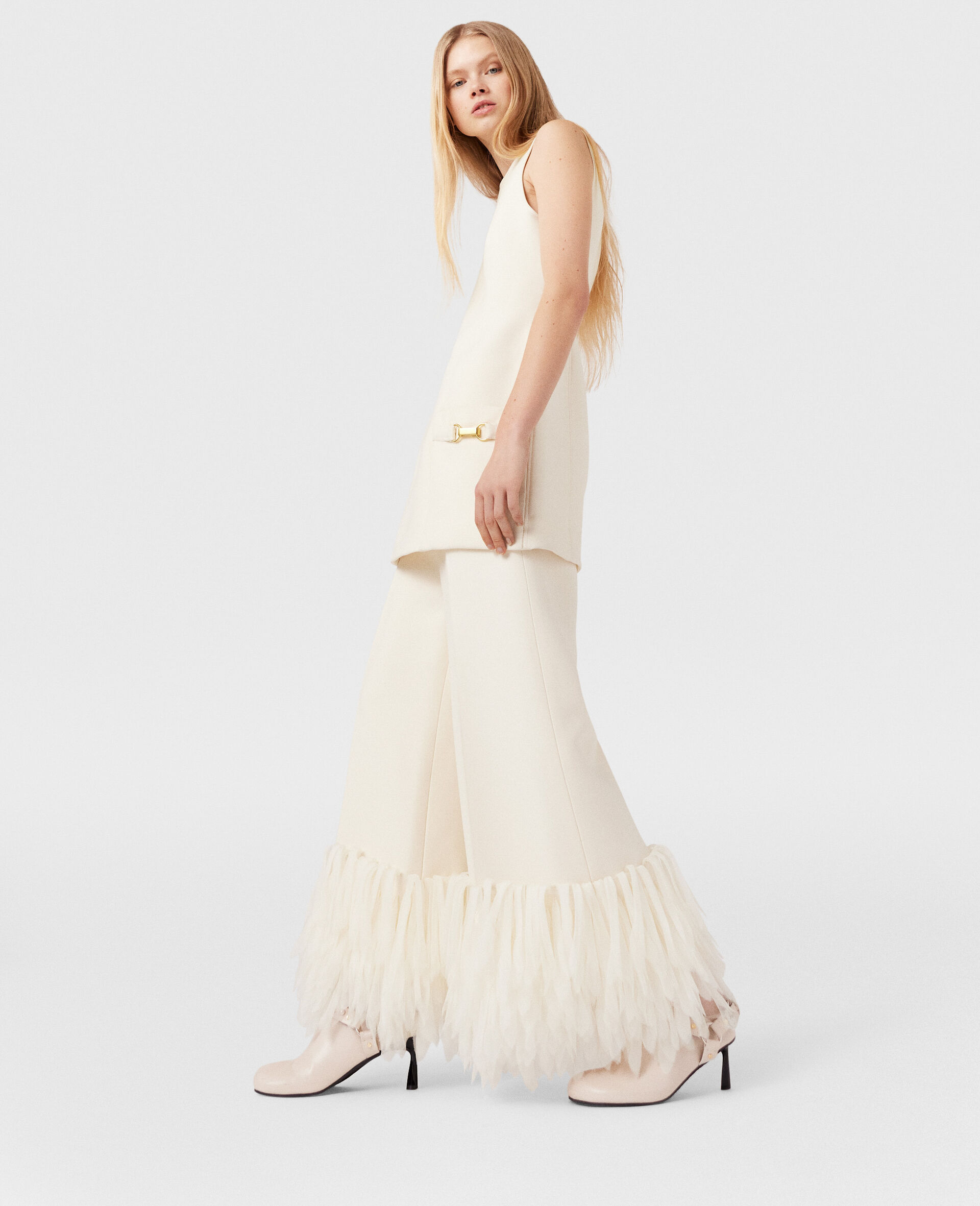 High-Rise Wide-Leg Feather Pants-Cream-model