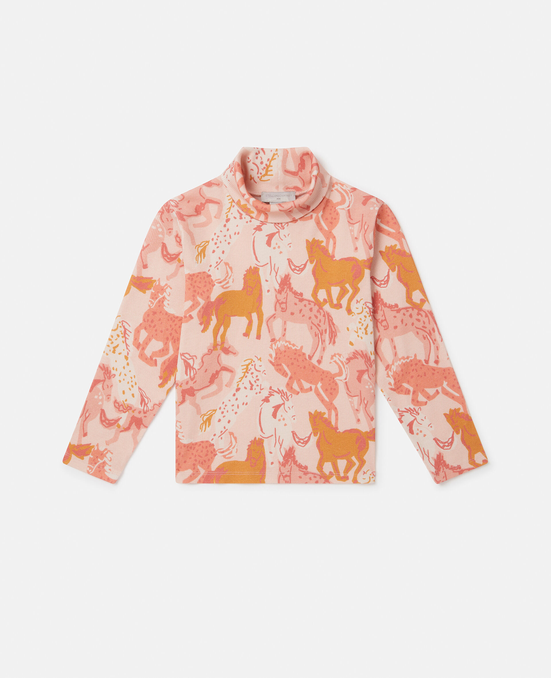 Horse Print Turtleneck Top-Pink-large image number 0