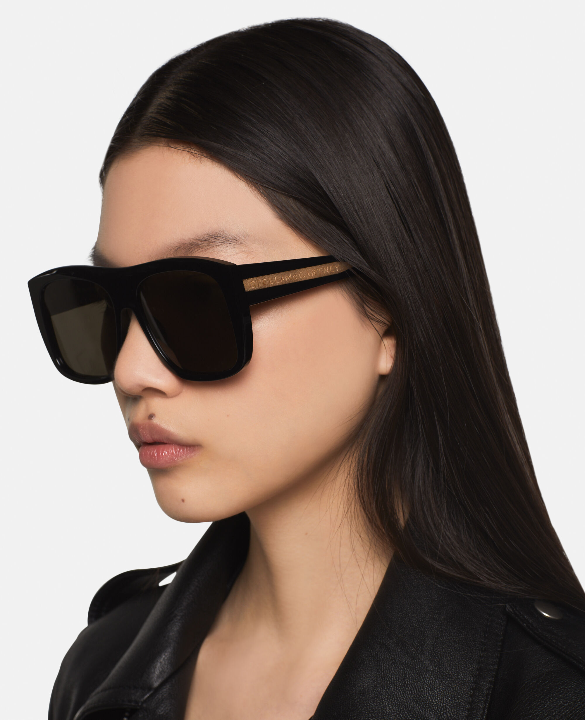 Women Glossy Black Straight-Edge Square Sunglasses | Stella 
