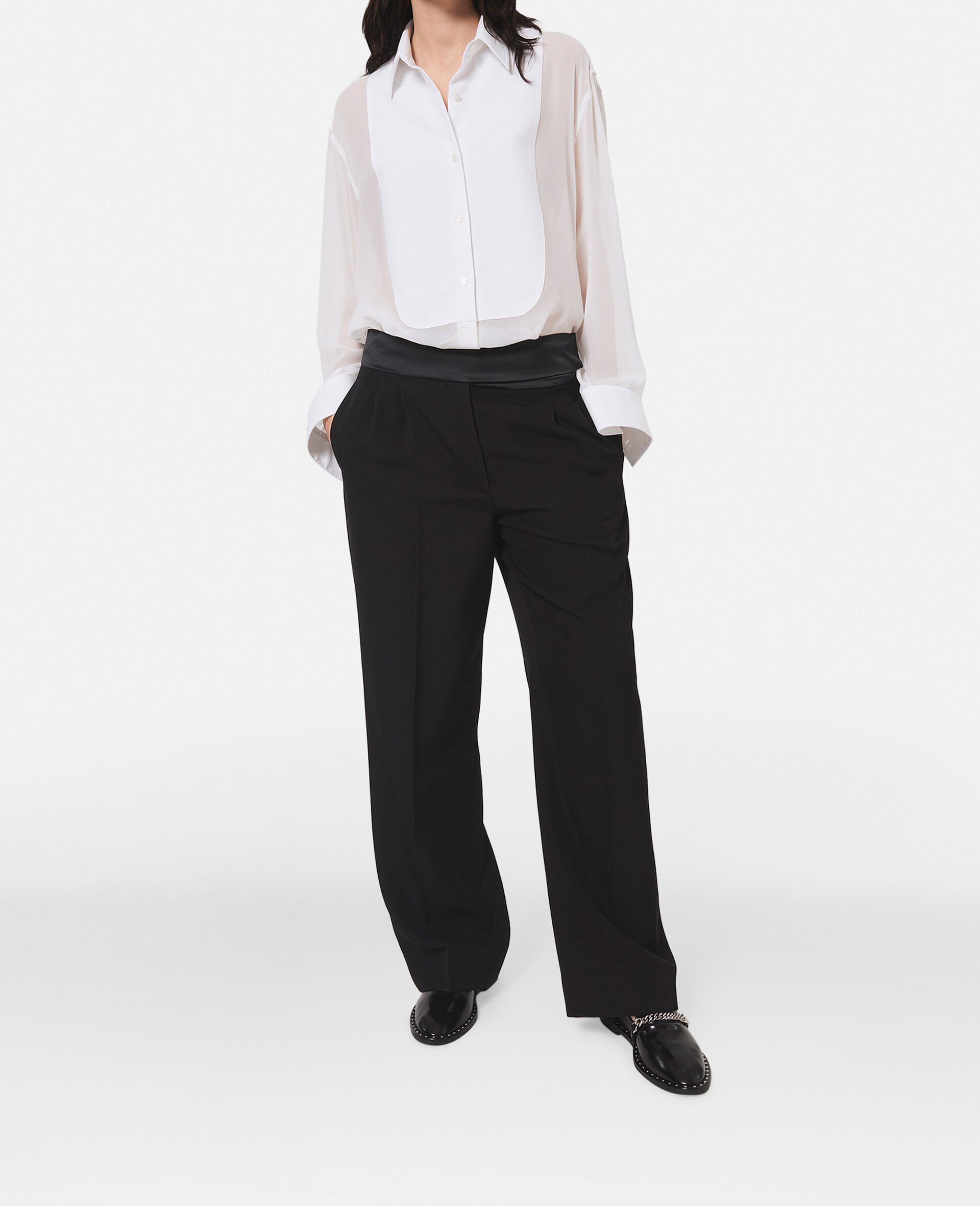 Wide Leg Tuxedo Trousers-Black-model