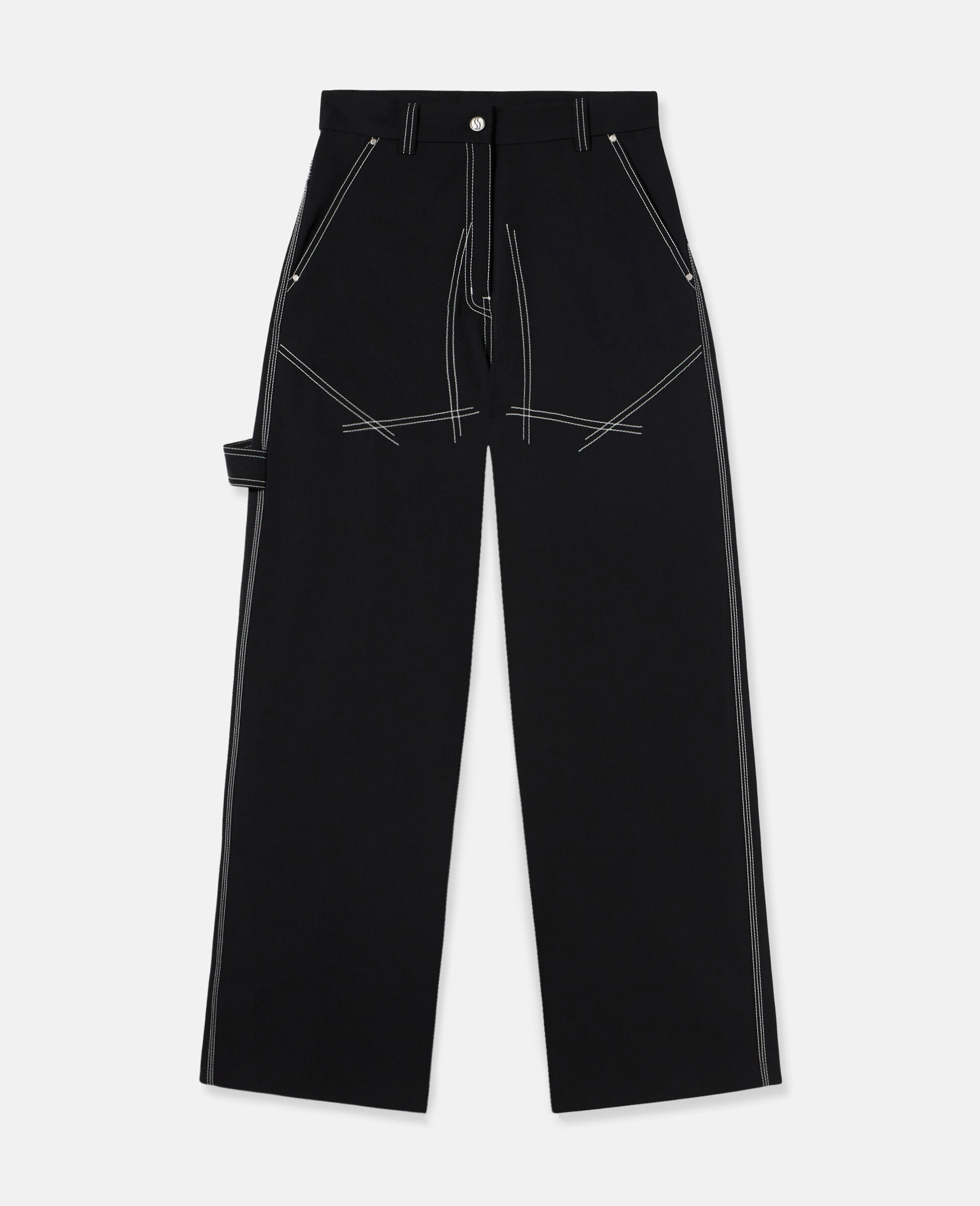 Women Black Contrast Stitch Wool Tailored Trousers
